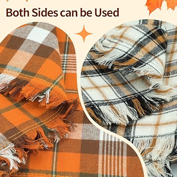 Viretec Fall Dog Bandana, Thanksgiving Autumn Dog Bandana Orange Plaid Pet Scarf for Boy and Girl, Seasonal Holiday Reversible Triangle Bibs for Large X-Large Dogs and Cats
