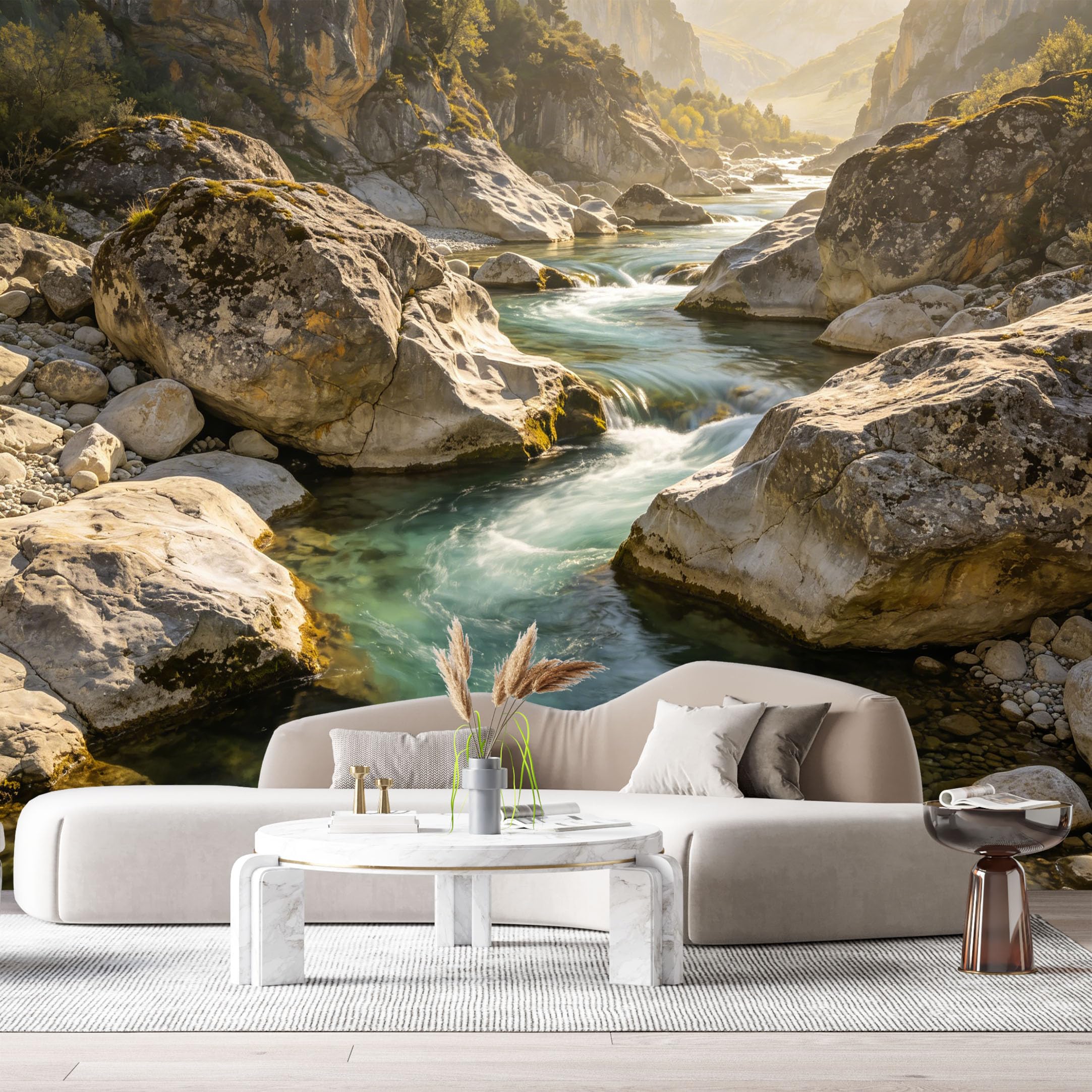 Custom Size Wall Murals Mountain River Landscape Waterfall Canyon Stream Rocks Nature Scenery SelfAdhesive Wall Fabric Removable Large Wallpaper for Photo Living Room