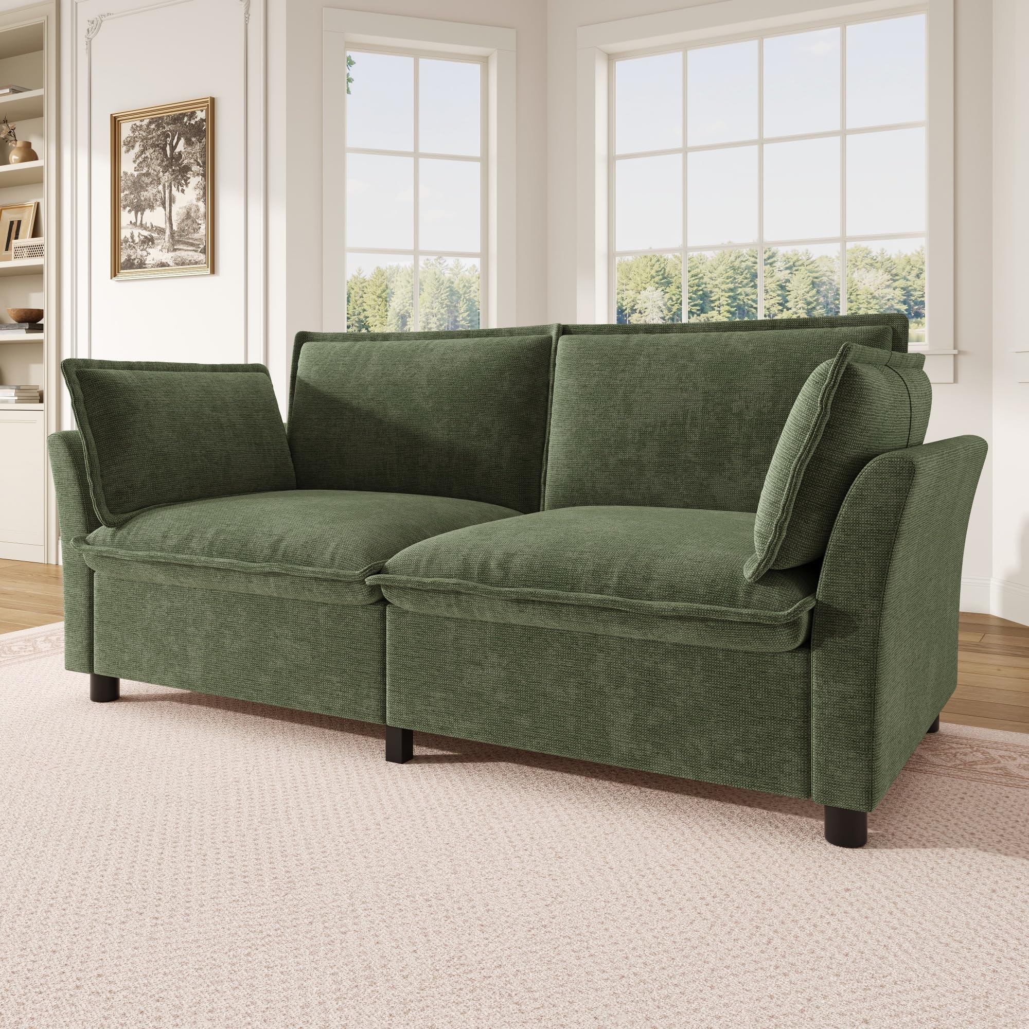 BTM Modern Cloud Sofa 2 Sitzer Couch Klein mit Armlehnenkissen Loveseat für Wohnzimmer, Kleine Räume, Wohnung, Dunkelgrün