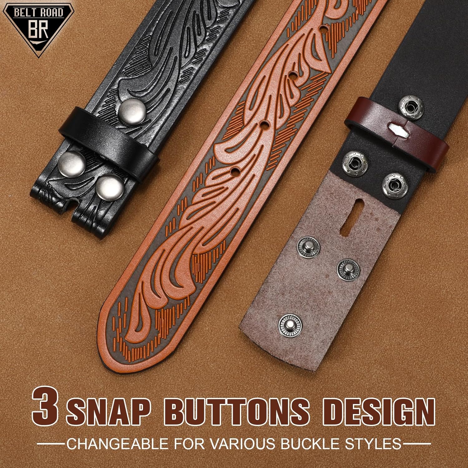 BELTROAD 3 Pack Western Belts for Men Women without Buckle Cowboy Belt for Buckle Mens Western Leaher Belt for Jeans - Image 3