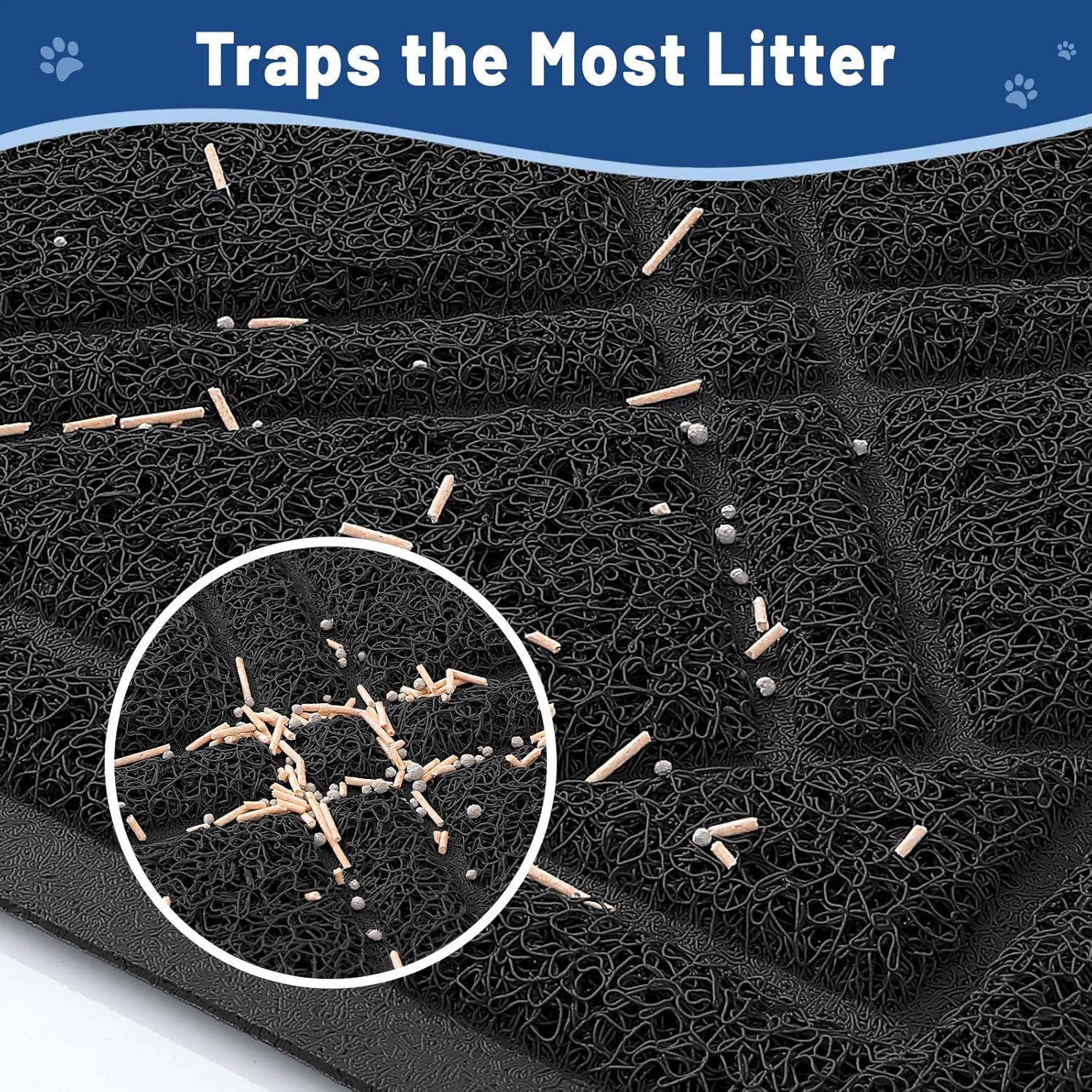 Smiry Cat Litter Box Mat 47x32, Non-Slip Water Resistant Litter Trapping Mat, Easy Clean Less Waste and Urine-Locking Cat Carpet for Indoor, Black