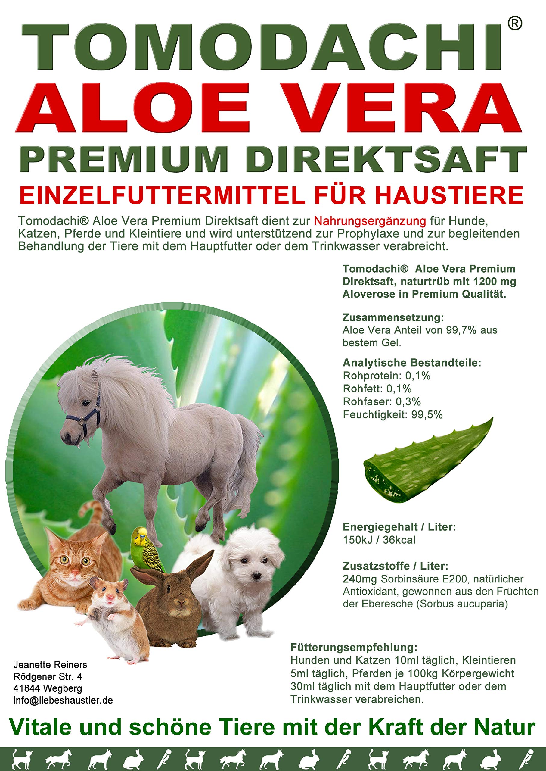 Tomodachi Aloe Vera Hund, Barf Zusatz, Nahrungsergnzung Hund,  Futterzusatz, reines Naturprodukt ohne Chemie, Aloe Vera Premium Direktsaft  aus dem ...