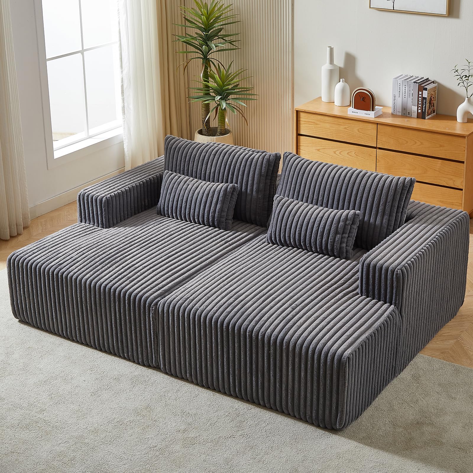 87" Oversized Indoor Double Lounge Chair, Cloud Plush Sofa Bed, Upholstered Boneless Sofa with Deep Seat, No Assembly Required Modern Corduroy Reading