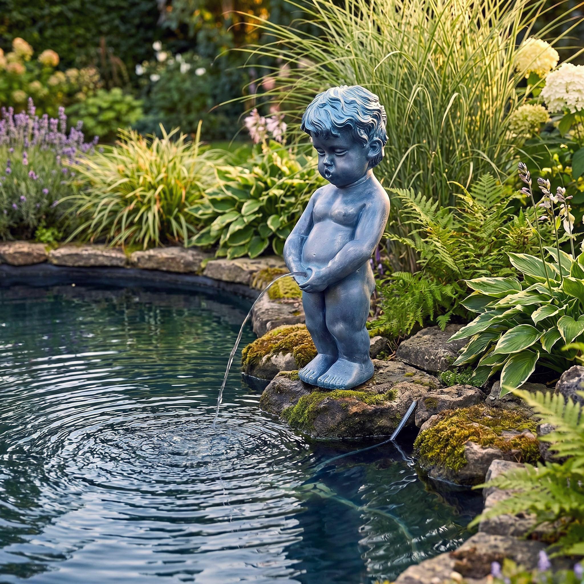 Solar Wasserspeier Junge klassisch groß Wasserspiel Teichdeko Gartenfigur Brunnen Springbrunnen Solarbrunnen (53 cm)