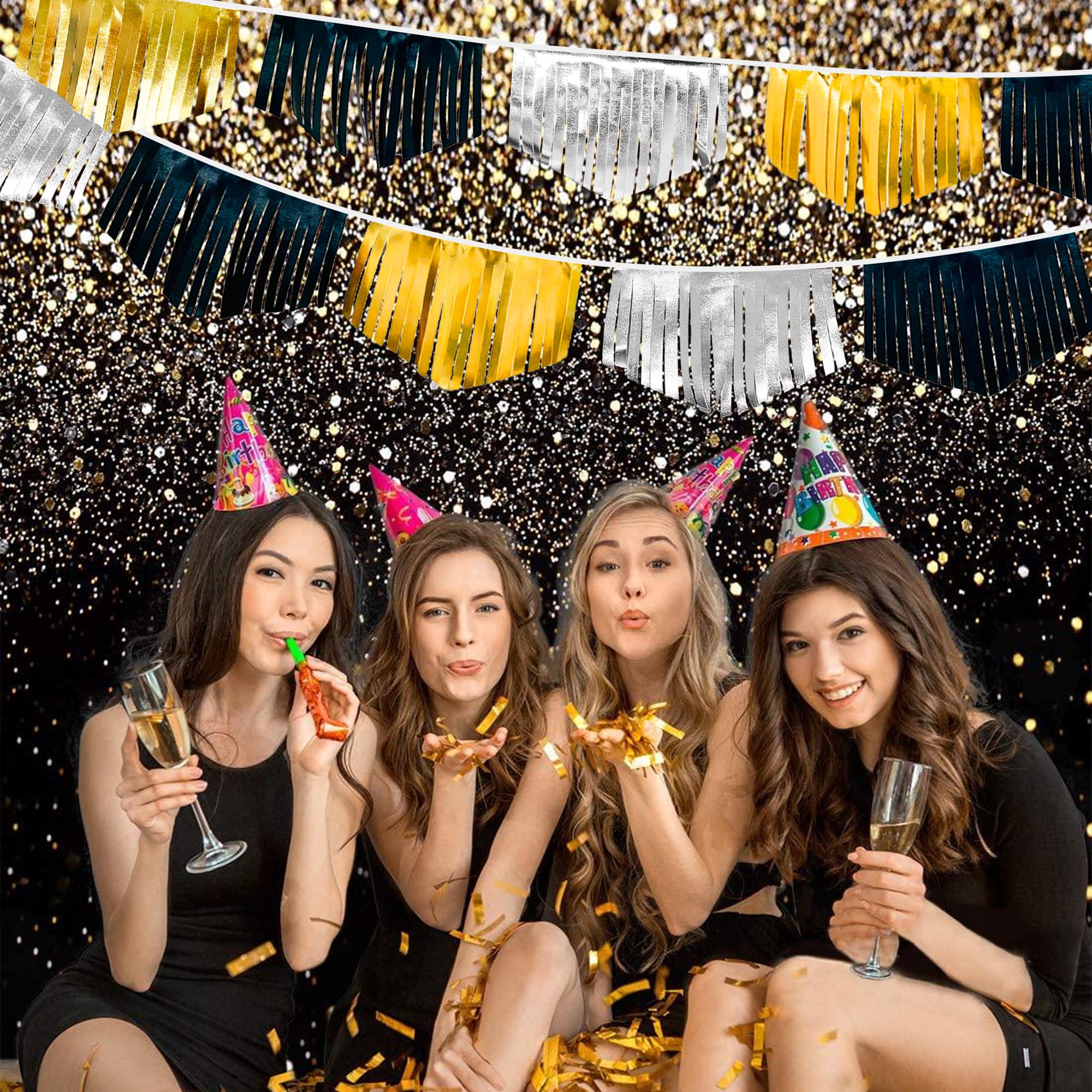 Wimpelkette mit Quaste, doppelseitig, metallischer Stoff, Wimpelkette, Flagge, Girlande für Abschlussfeier, Geburtstag, Jahrestag, Junggesellinnenabschied, Verlobung, Hochzeit, Brautparty,