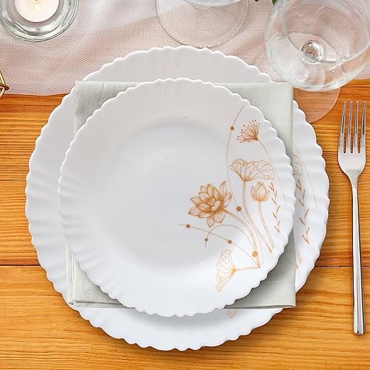 @home Arias Fluted Gold Fiesta Dinner Set – 33 Pieces Microwave and Dishwasher Safe, Scratch Resistant, Stain and Fade Proof Dinner Set at Rs. 1958