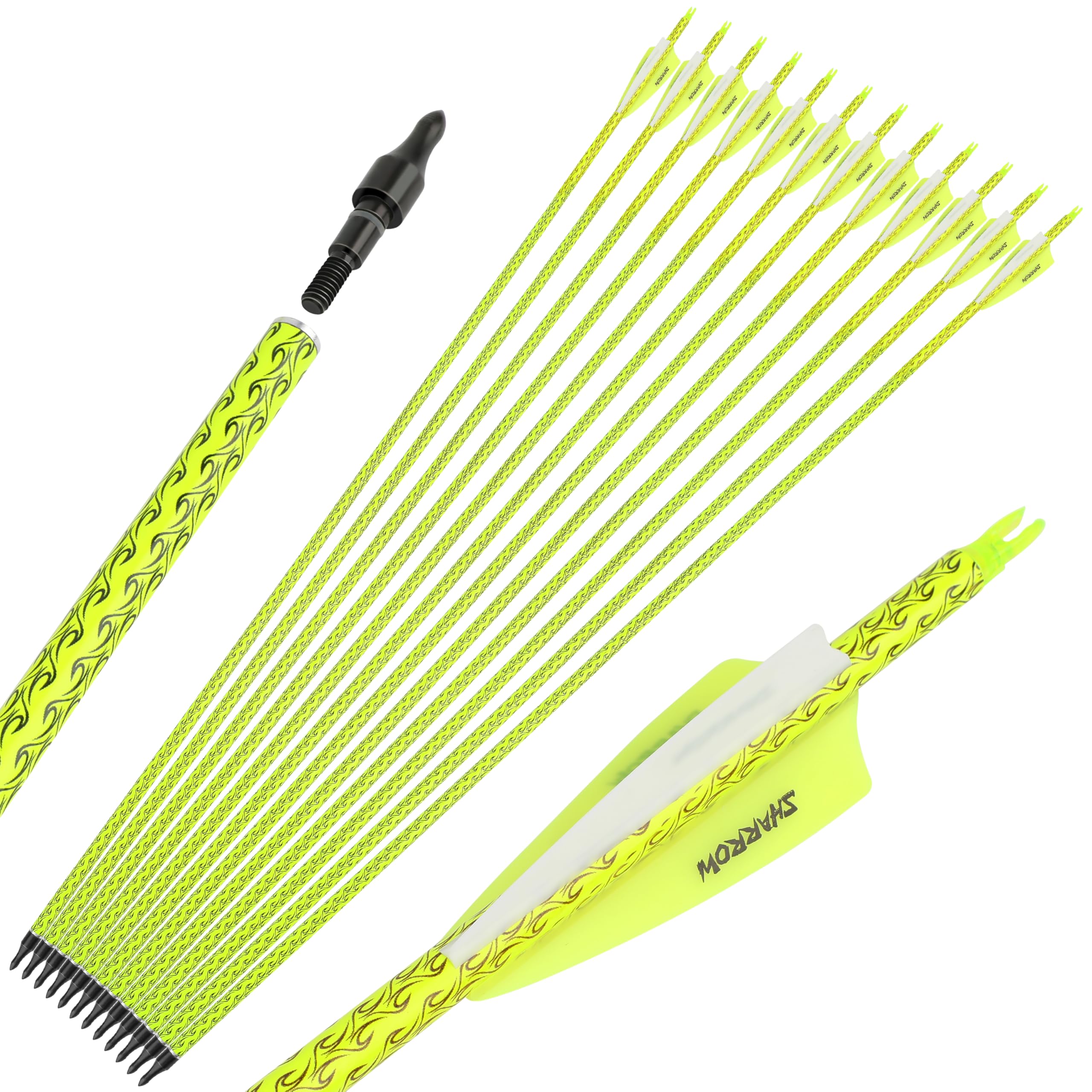 wolfman 30 Zoll Carbonpfeile für Bogenschießen Farbig Spine 500 Pfeile Carbon Zielpfeile Jagdpfeile mit 4 Zoll Federn Pfeile für Recurvebogen Compoundbogen