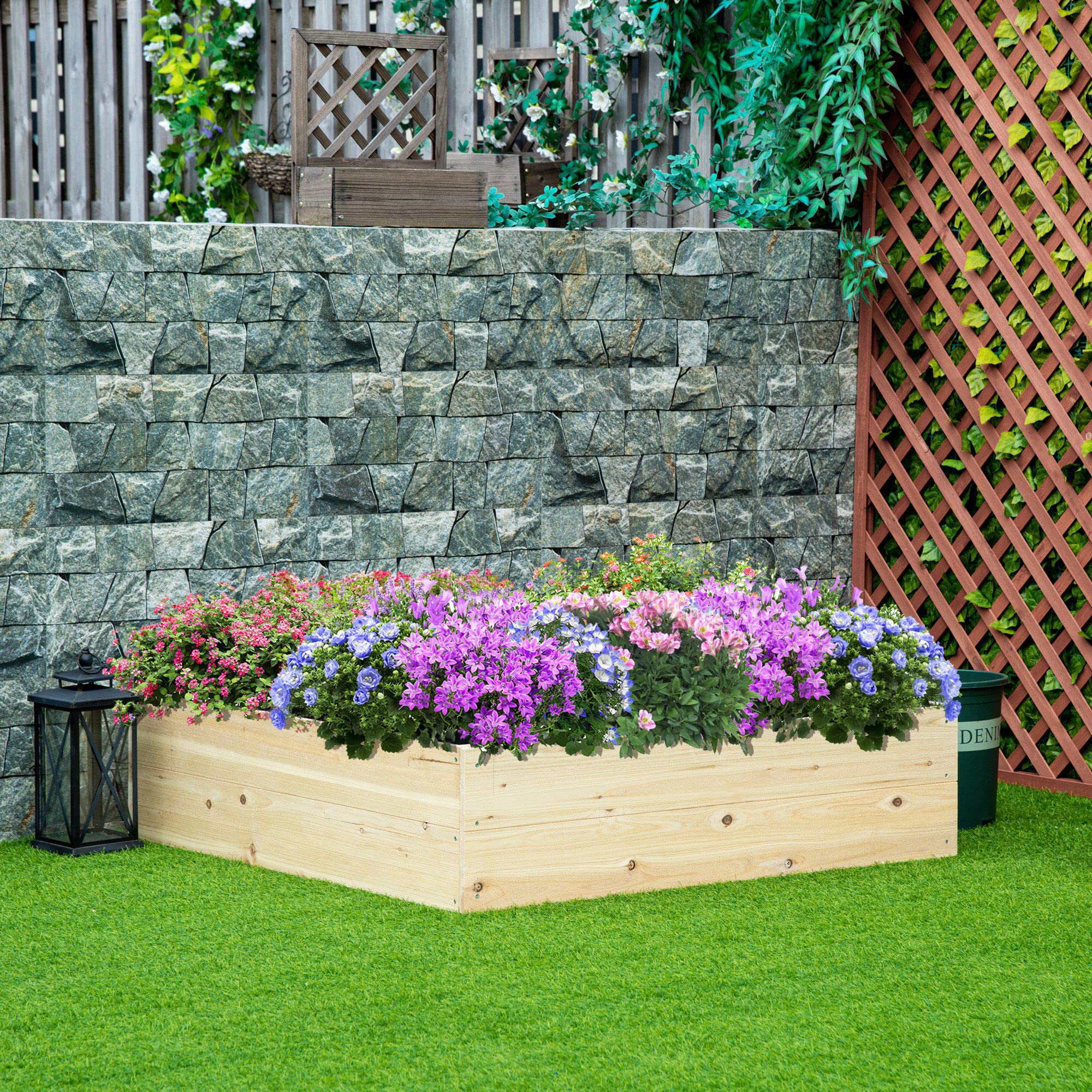 Outsunny Letto Per Orto Rialzato Con Grigliato E 4 Rotelle - Fioriera Da Esterno In Legno Di Abete, Per Balcone E Giardino, 76x30x155 Cm