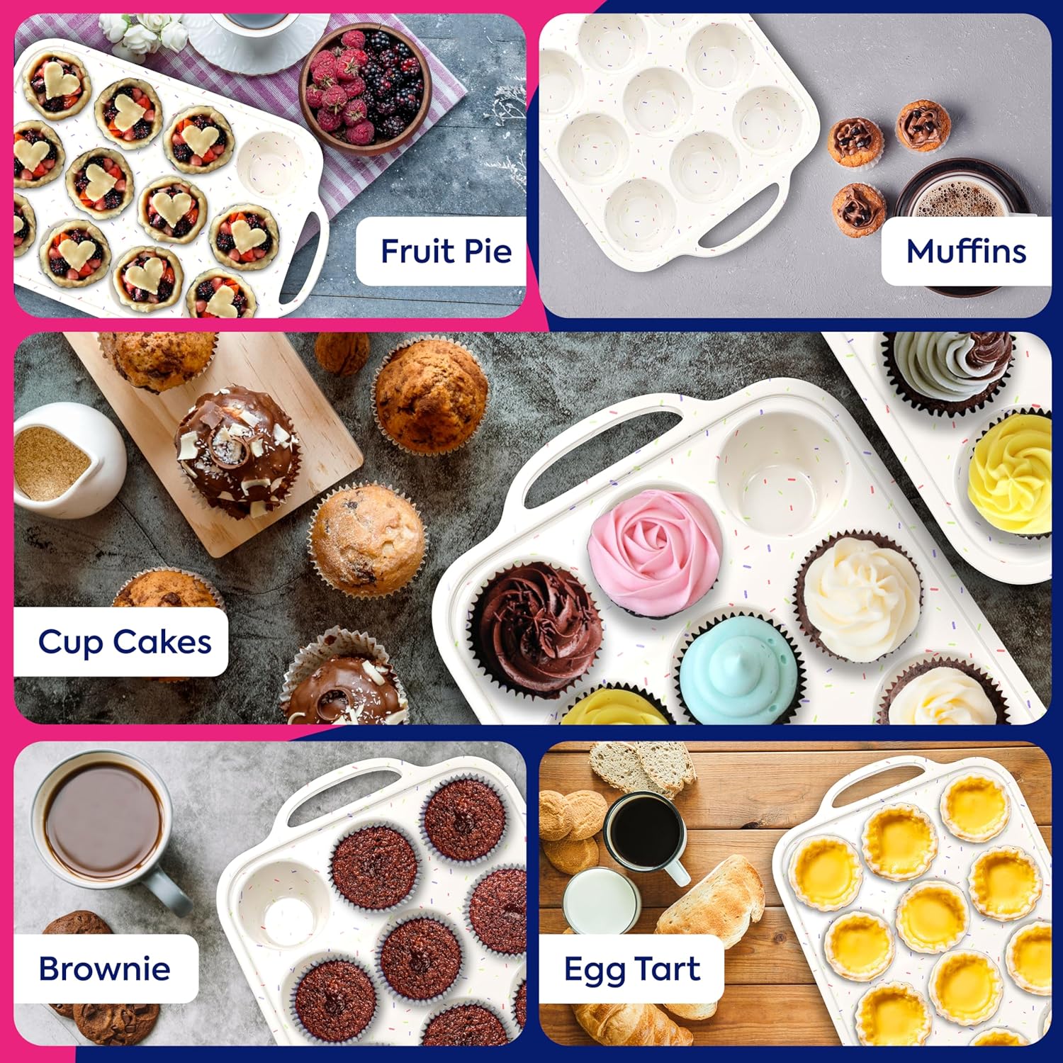 RICCLE Silicone Muffin Pans for Baking with Metal Reinforced Frame, 12-Cup Cupcake Pan, 2 Pcs Muffin Trays for Cupcake Baking, Tray Molds, Oven & Dishwasher Safe, BPA-Free - Image 8