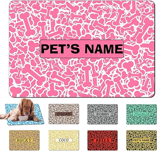Miniatura 1 de Tapete de agua personalizado para alimentos de mascotas con nombre de la mascota, parte trasera antideslizante, tapete personalizado para