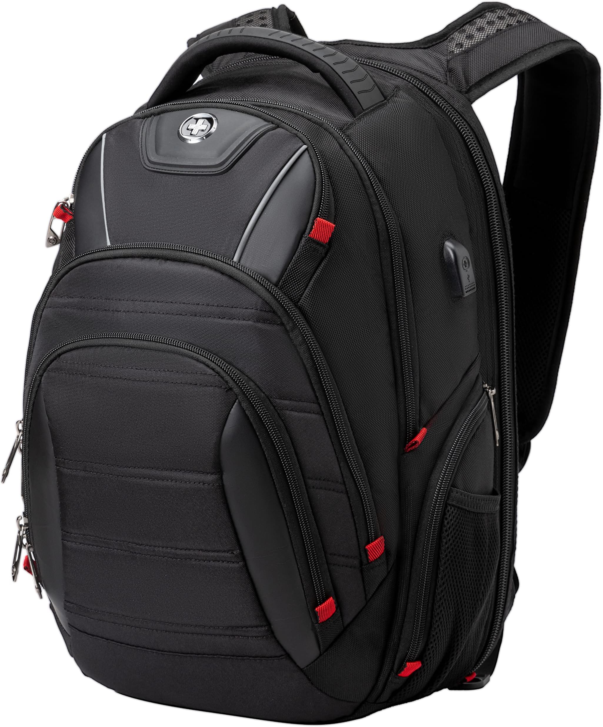 Laptop Backpack,Swissdigital Busniess Travel Polyester Backpack with USB Charging Port and RFID Protection Fits Under 15-Inch Laptop and Notebook for Man, Black