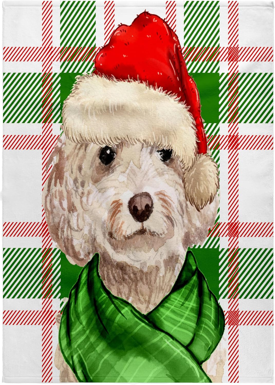 3dRose Champagne Cockapoo Christmas Dog with Red and Green Holiday Plaid 22x30 Bath Hand Pool Towel