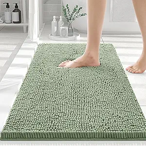 Smiry Luxury Chenille Bathroom Rugs 30x20, Extra Soft and Absorbent Shaggy Bath Mat, Machine Washable, Non-Slip Plush Carpet Runner for Tub, Shower, and Floor, Home Decor Accessories, Sage Green
