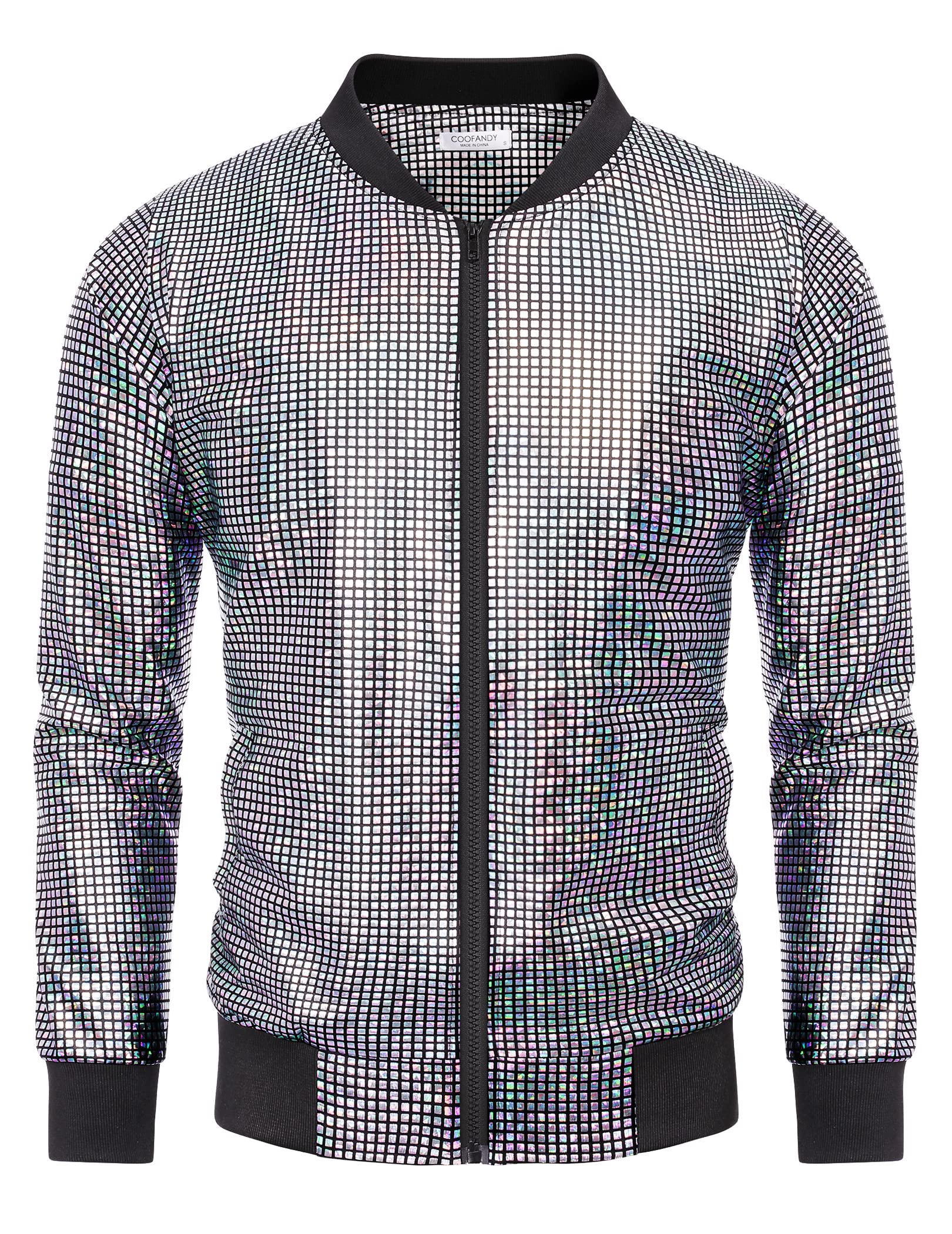 COOFANDY Men's Metallic Jacket 70s Disco Party Varsity Jacket Zip-up Baseball Bomber
