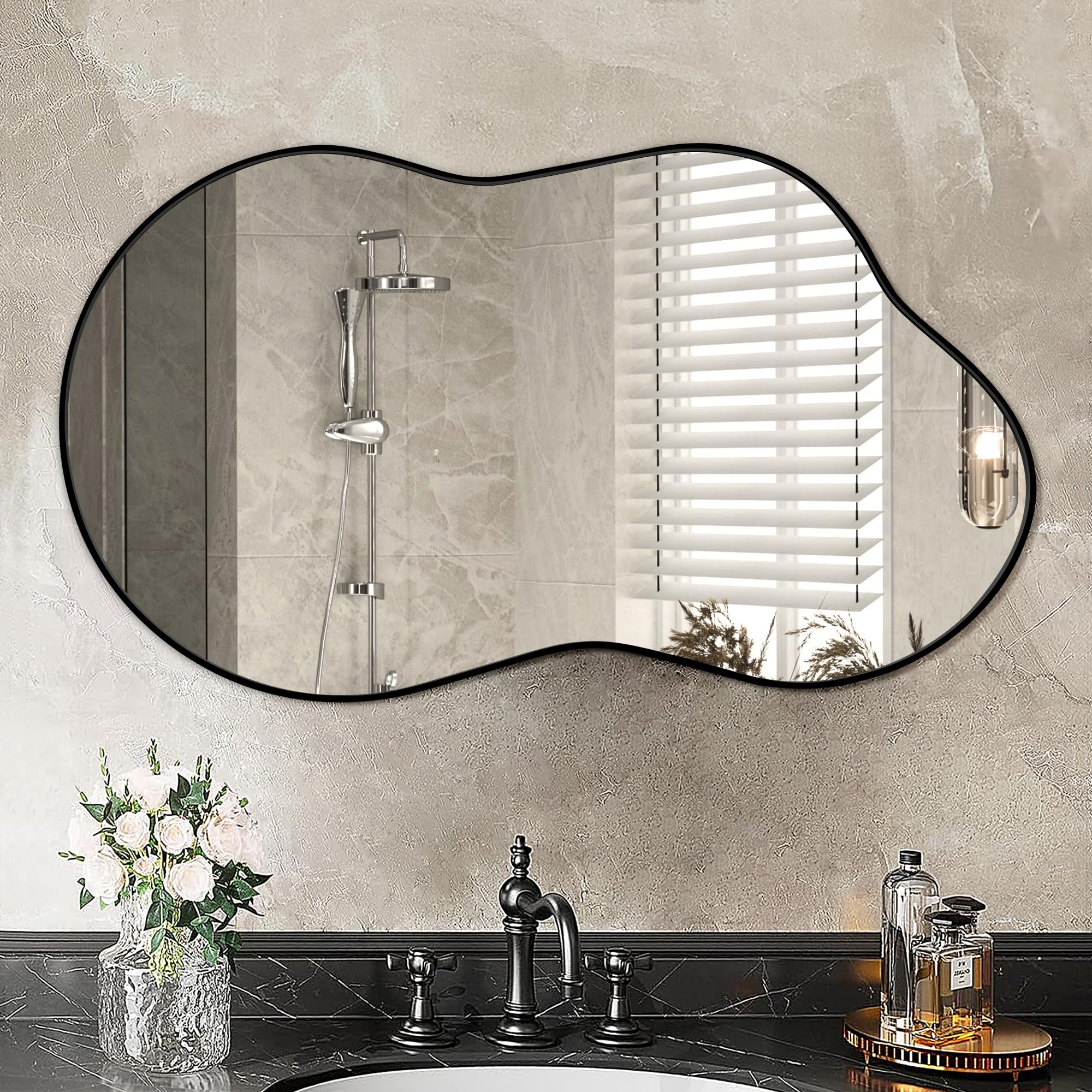 Fahomiss Specchio Da Parete Irregolare, Specchio Decorativo Asimmetrico con Cornice in Lega Di Alluminio Qualità Aeronautica per Bagno, Camera Da Letto, Soggiorno, Ingresso