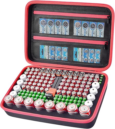 Miniatura 2 de Estuche organizador de baterías, contenedor de almacenamiento para baterías, caja de bolsa dura con probador de batería con capacidad para más de