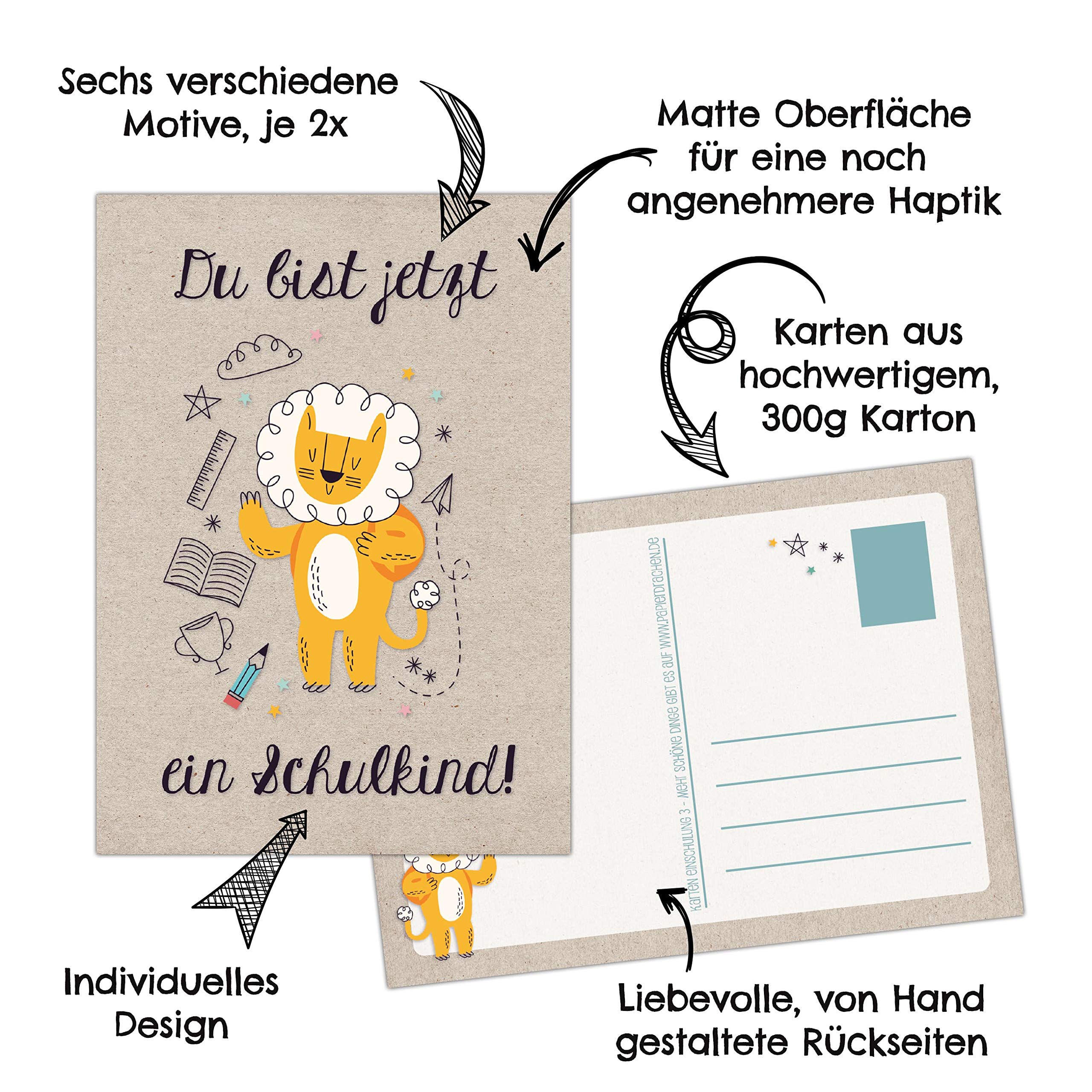 12 Greeting Cards for First Day of School, Design Wrapping Paper Animals, Gift and Greetings for Beginners of School - Image 3