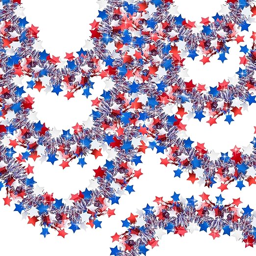 50FT 4th of July Decorations 4th of July Garland Red White and Blue Tinsel Garlands Patriotic Garlands for Red White and Blue Holiday Party Memorial Day Independence Day 4th of July Decor