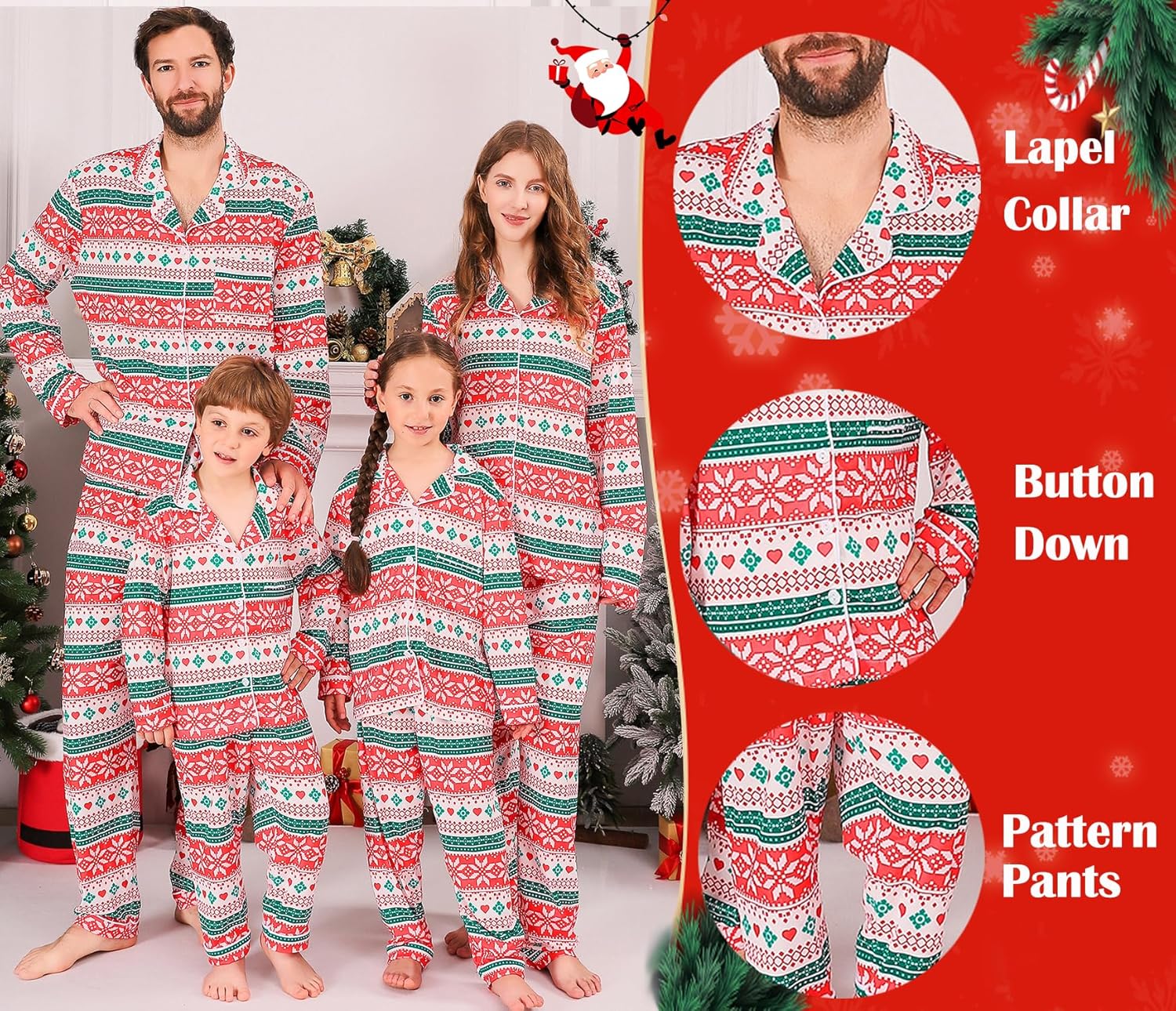 ANGELGGH Family Christmas PJs Matching Sets 2 Pcs Festival Party Pajamas Holiday Warm Sleepwear Couples Button Loungewear - Image 4