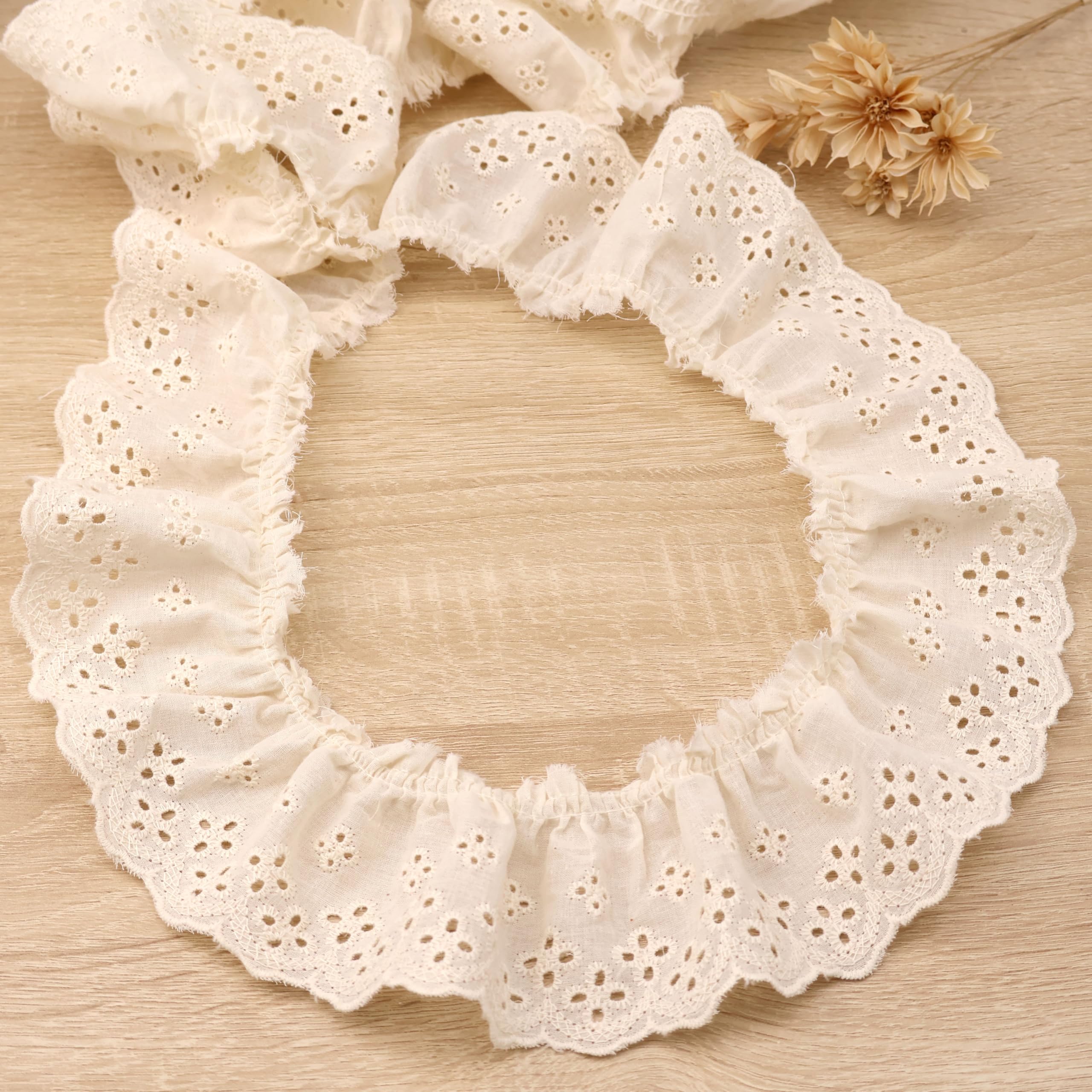 Amazon.com: 4 Yards Ruffle Trim Eyelet Embroidered Cotton Pleated 
