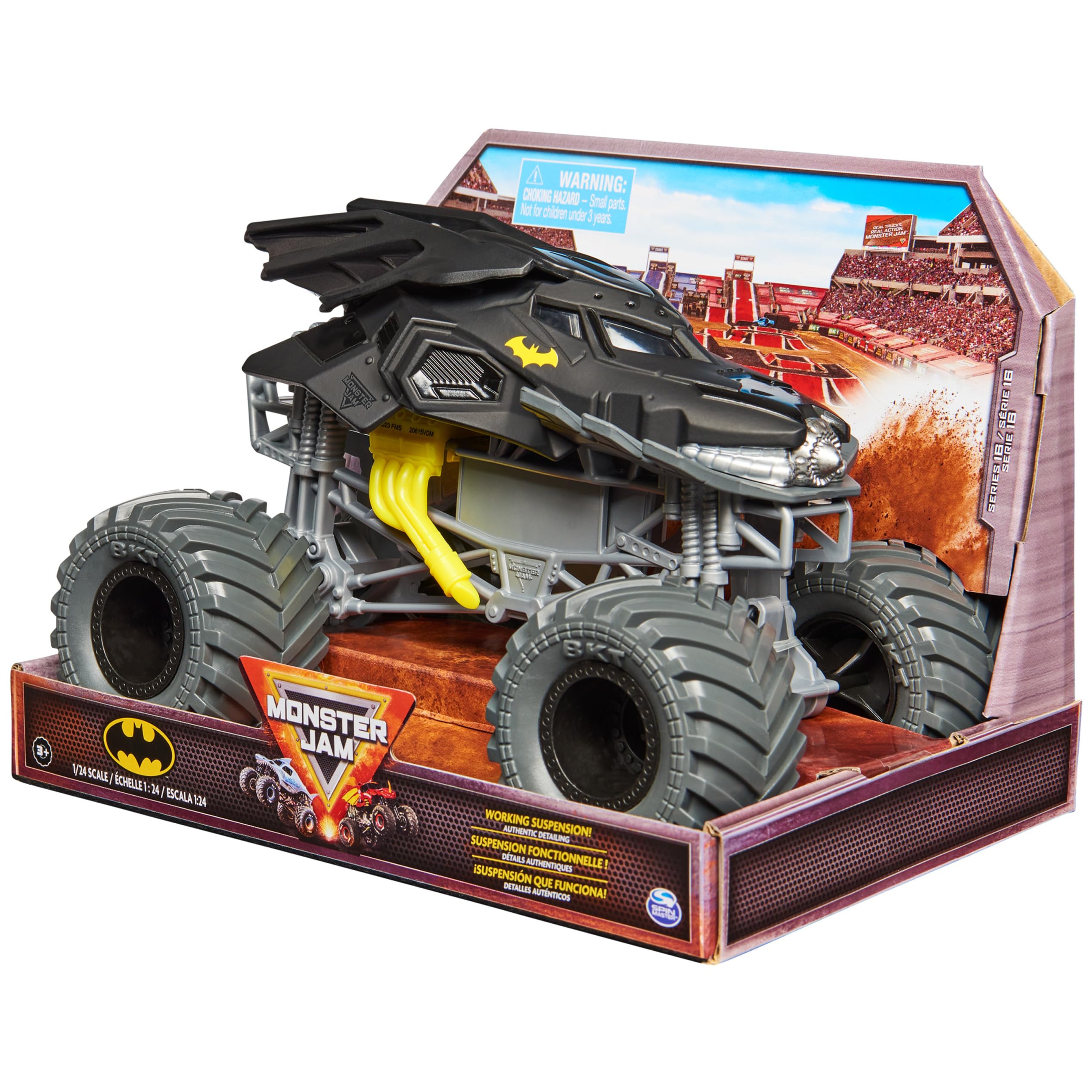Monster Jam, oficjalny Batman Monster Truck, metalowy pojazd kolekcjonerski, skala 1:24, zabawki dla dzieci do 3 lat
