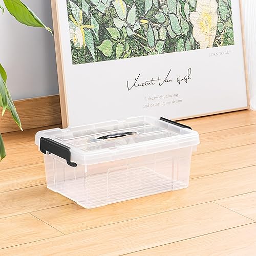 Miniatura 7 de Contenedor de almacenamiento con tapa con asa, contenedor organizador con tapa duradera y hebillas de cierre seguro, apilable y estable, plástico,