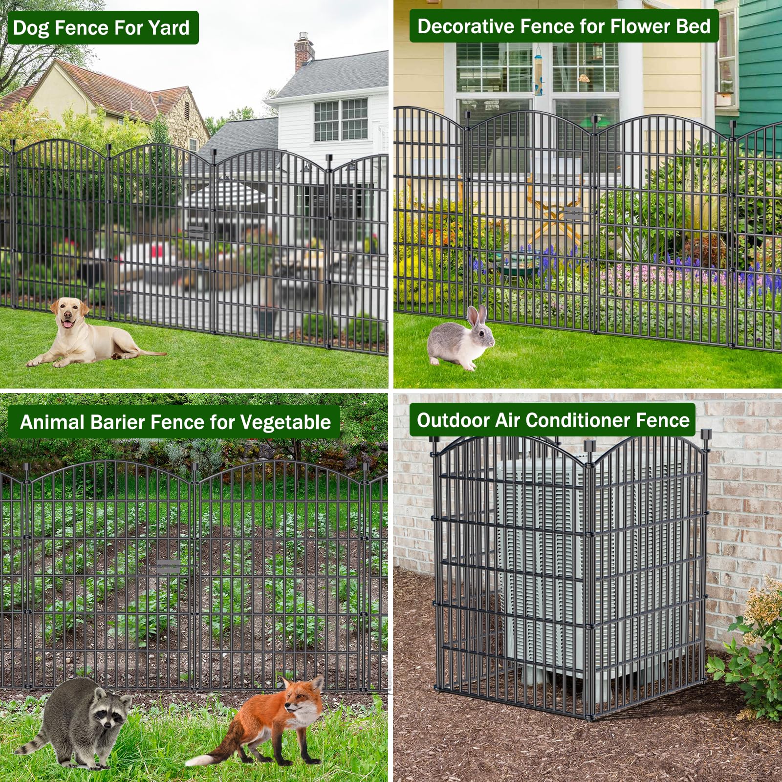 10 Panels Dekorative Gartenzaun Keine Grabenarbeit mit Tür – 102 cm (H) x 7,2 m (L), Hundezaun für Außenbereich im Garten, rostfreie Tierbarriere mit Bodenankern für Garten, Terrasse, Blumenbeet
