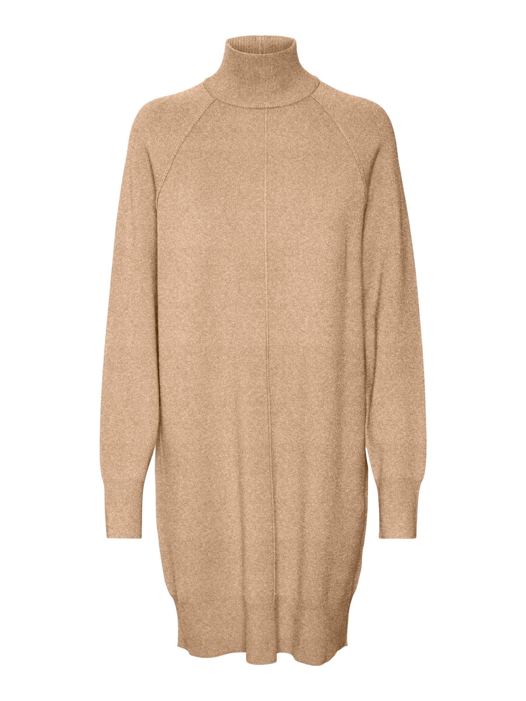 VERO MODA Women's Vmgold Link LS Short Highneck Dress Boo Dress, Nomad/Detail: w. Melange, S
