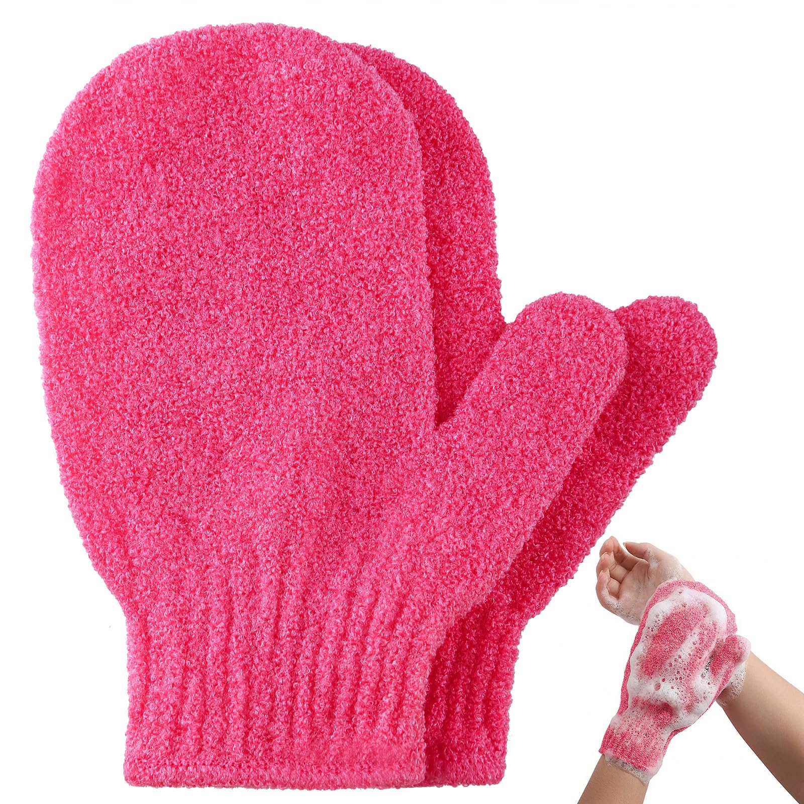 2pcs Exfoliating Gloves, Exfoliating Wash Gloves, Shower Scrub Gloves Away Ingrown Hair and Dead Skin for Shower, Spa, Massage and Dead Skin Cell Remover Loofah - Pink