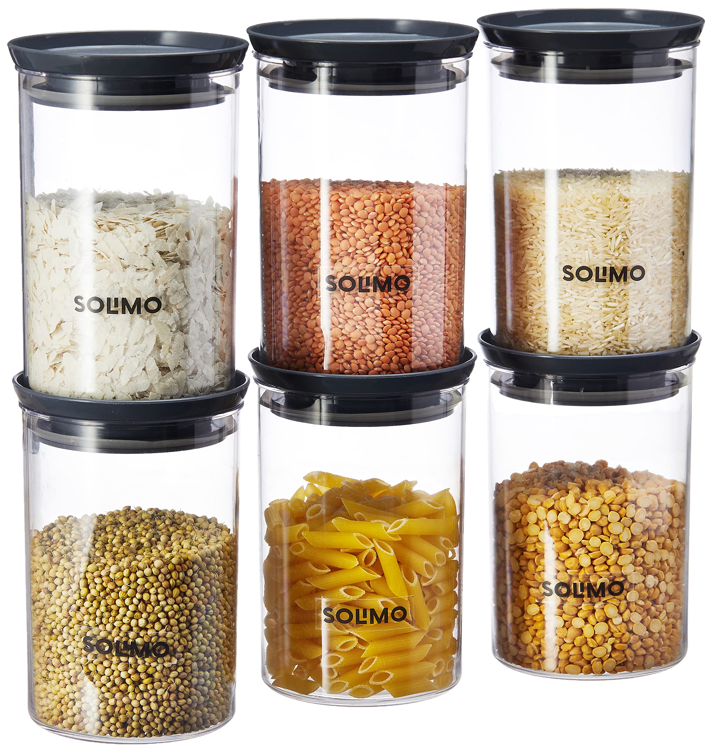 Amazon Brand - Solimo Plastic Storage Jar and Container Set I Air Tight & BPA Free Containers For Kitchen Storage Set I Grocery Kitchen Container Set I Multipurpose Jar, 900 Ml Each, Set 6, Grey