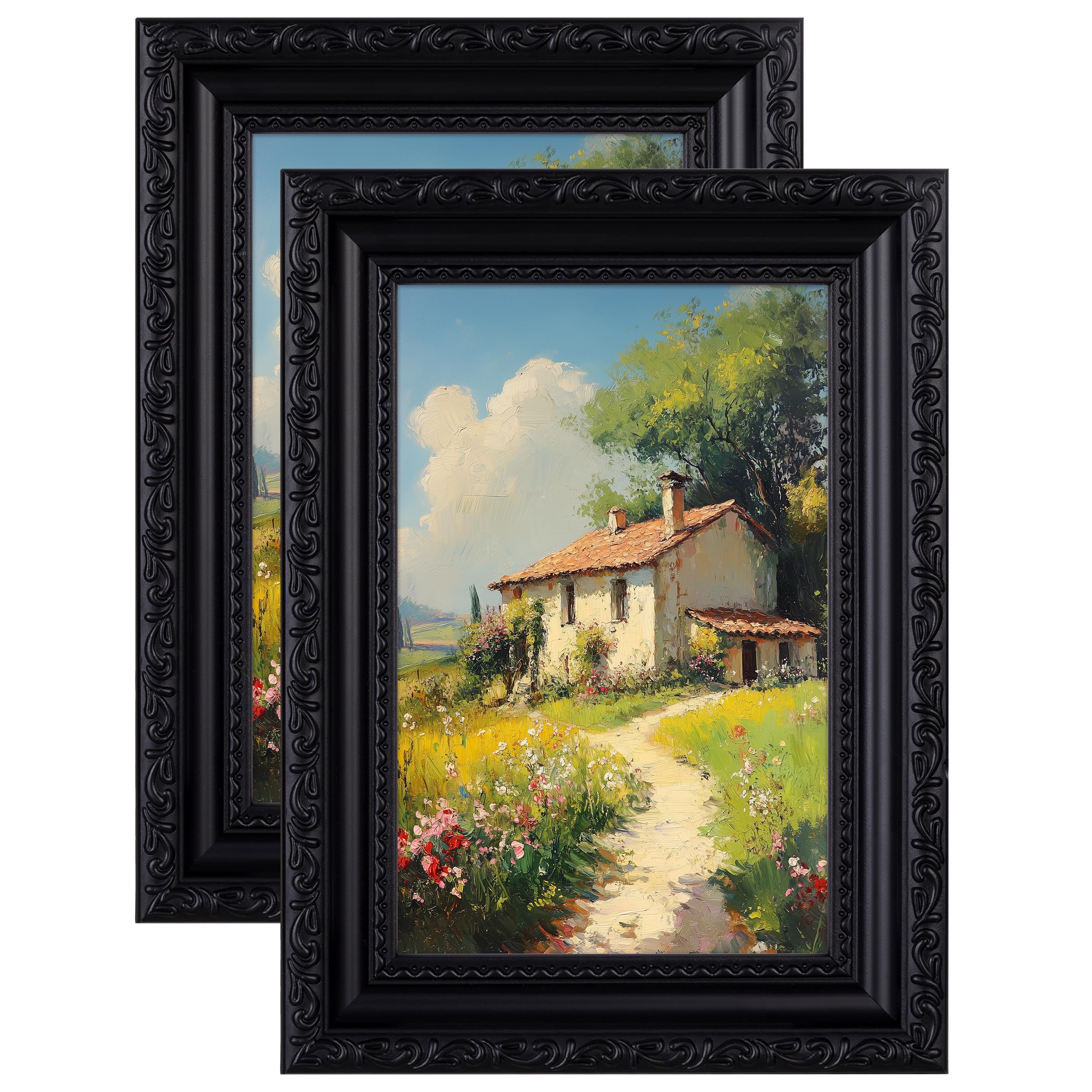 eletecpro 4x6 Vintage Picture Frame, Glass Cover, Black, 2-Pack