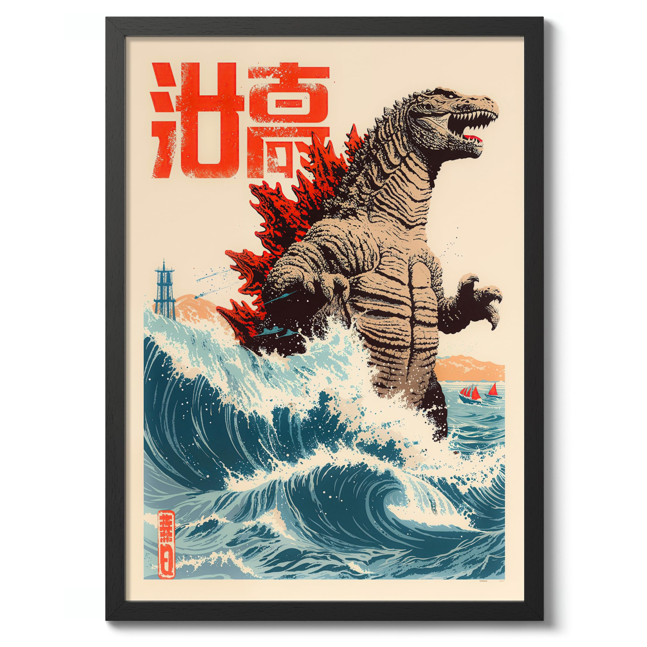 The Great Wave Of Zilla Poster Japanese Anime Style Print. Great Wave Woodblock Animal Wall Art, Archival Matte, A3 (Print Only) - 42x29.7cm