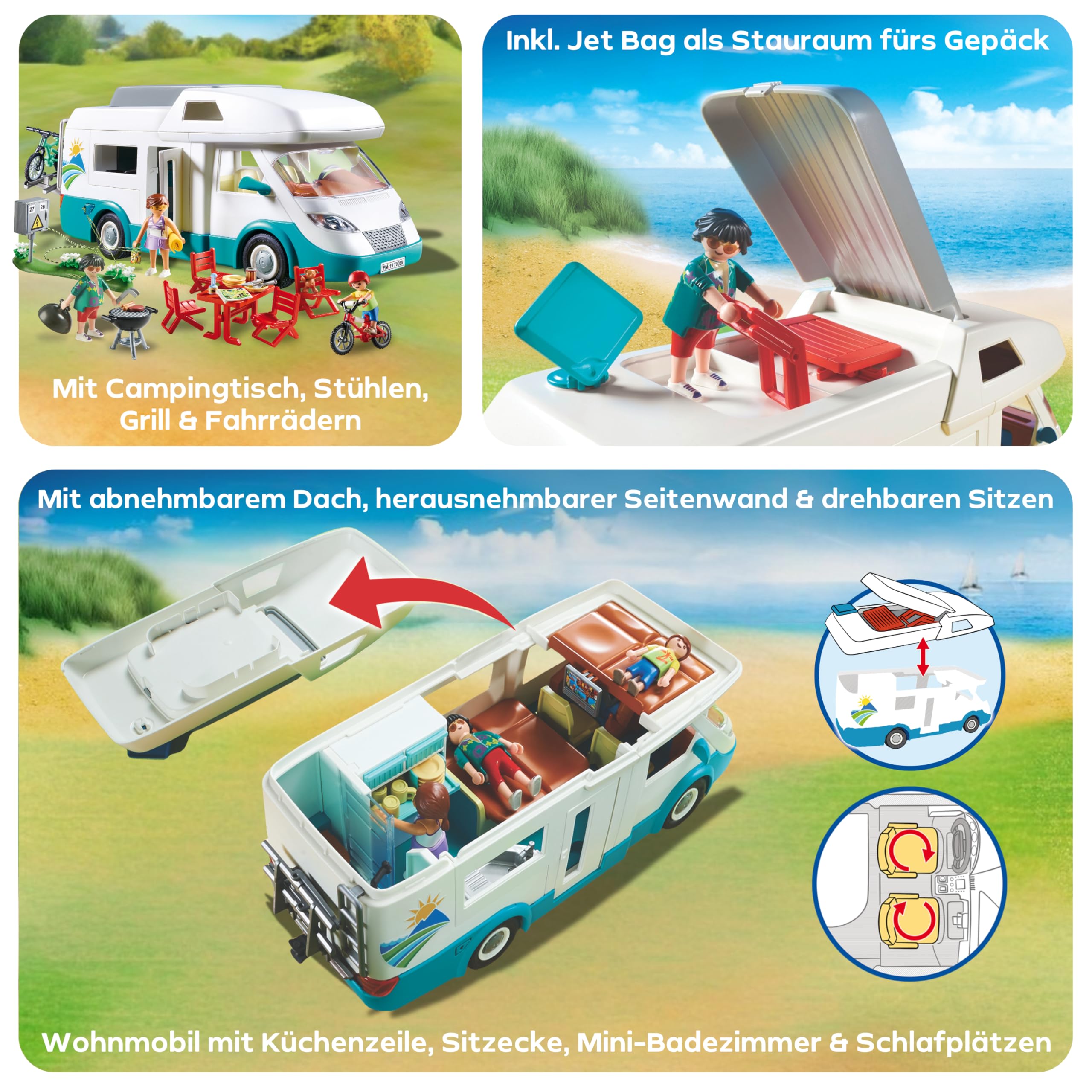PLAYMOBIL Familien-Wohnmobil mit abnehmbaren Dach Spielzeug ab 4 Jahren 70088