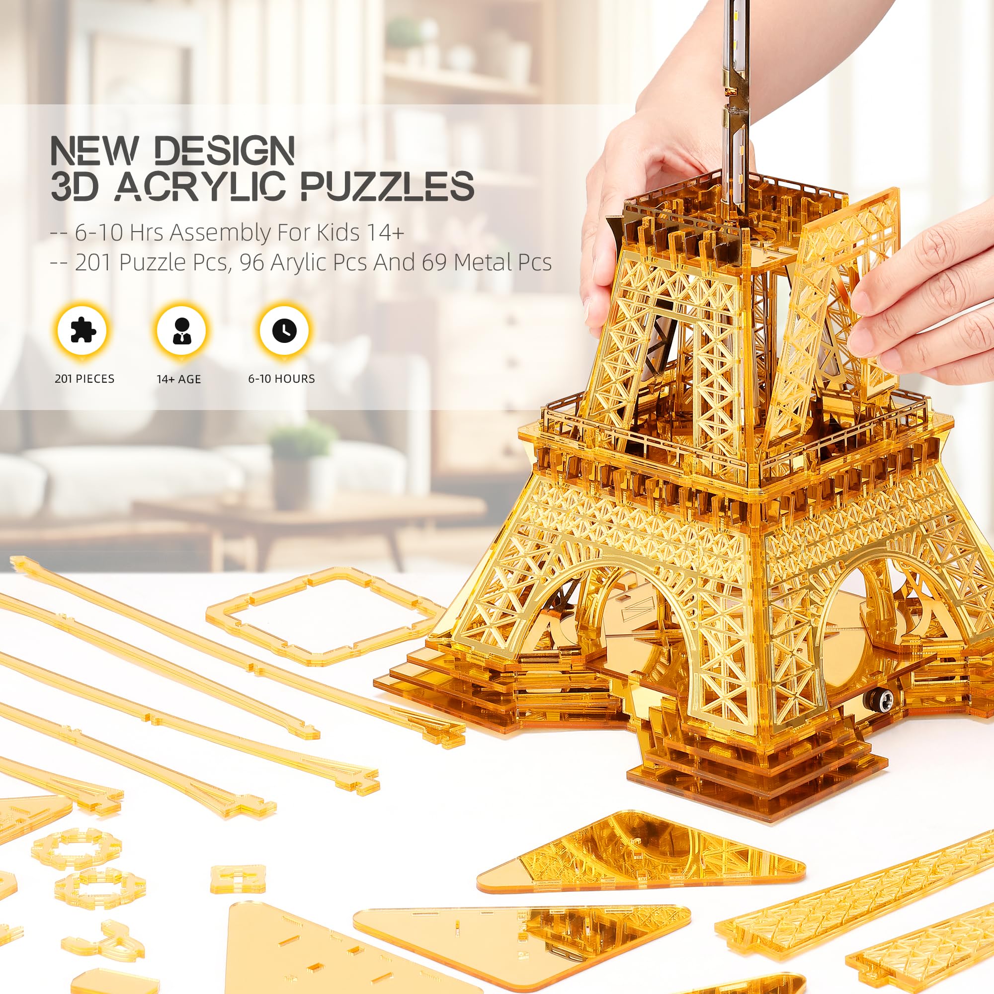 【新品】 3Dパズル 立体パズル メタルパズル 光る エッフェル塔 装飾ランプ 3Dパズル アクリル製 立体メタルパズル ◇光る エッフェル塔