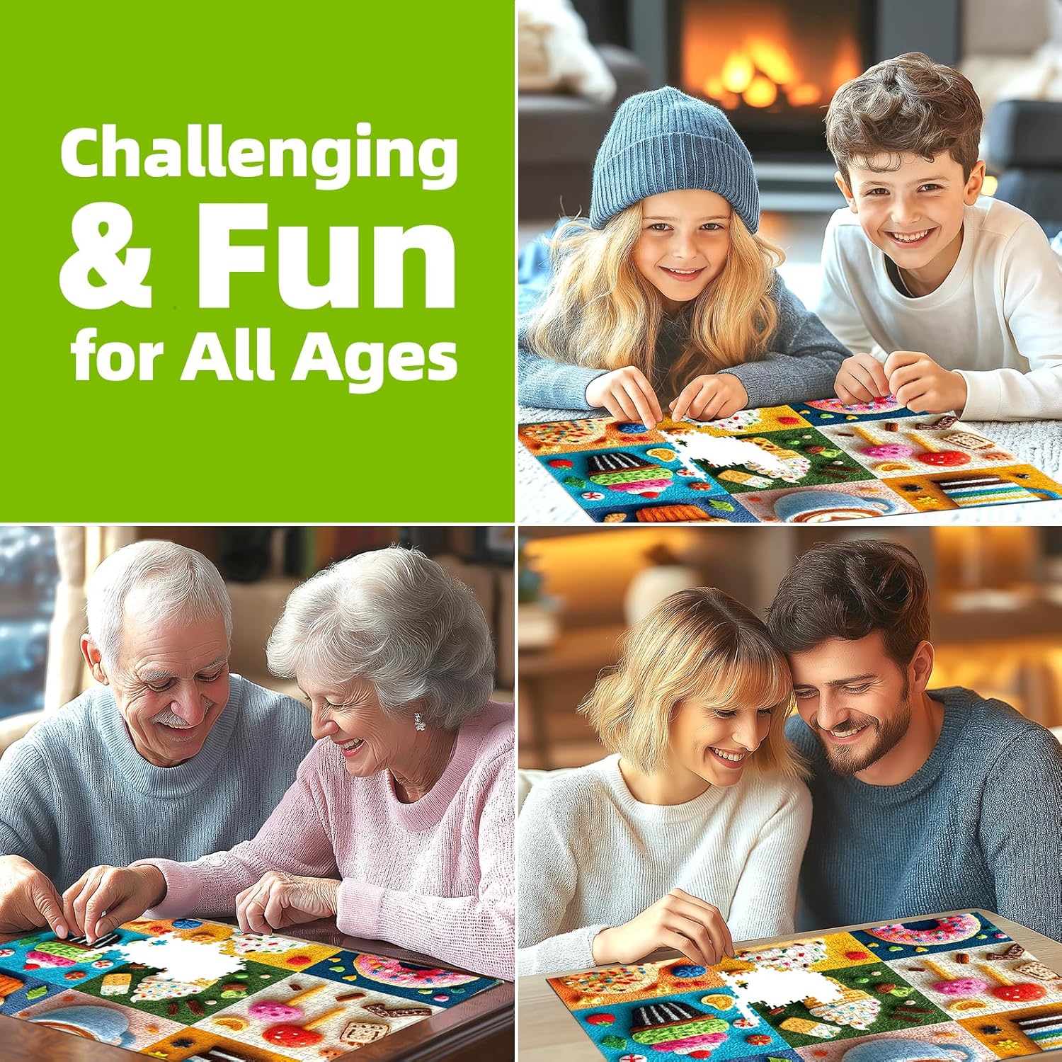 500 Piece Puzzle for Adult Embroidery Desserts Jigsaw Puzzle Cupcakes Coffee Ice Cream Donut Fabric Art Snacks Game Sweet Treats Puzzle with Letters on Back Challenging Gifts for Seniors & Families