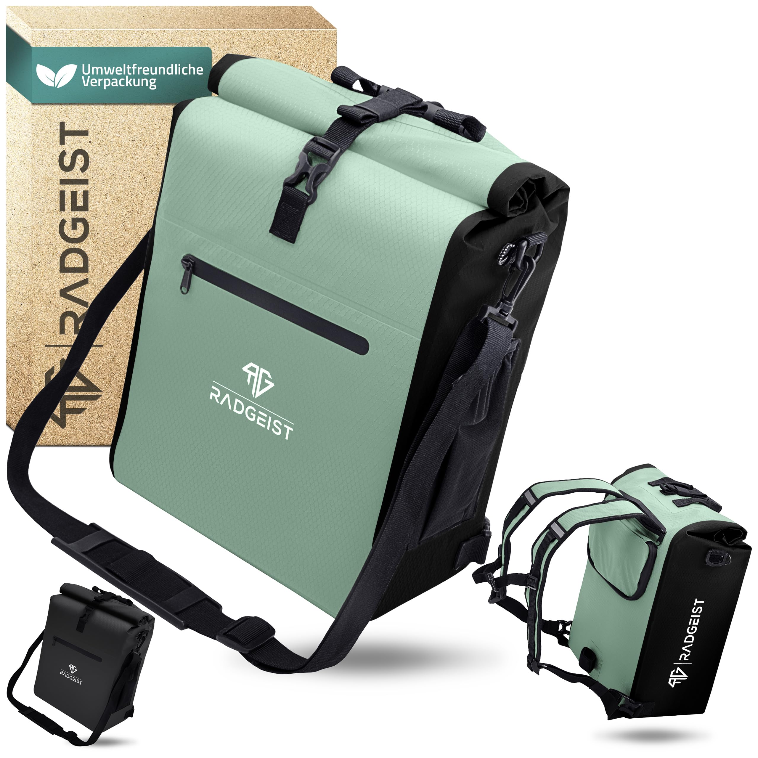 RADGEIST 3in1 Fahrradtasche für Gepäckträger - Fahrrad Rucksack - Gepäckträgertasche - Umhängetasche - mit Laptopfach - wasserdicht- 25L