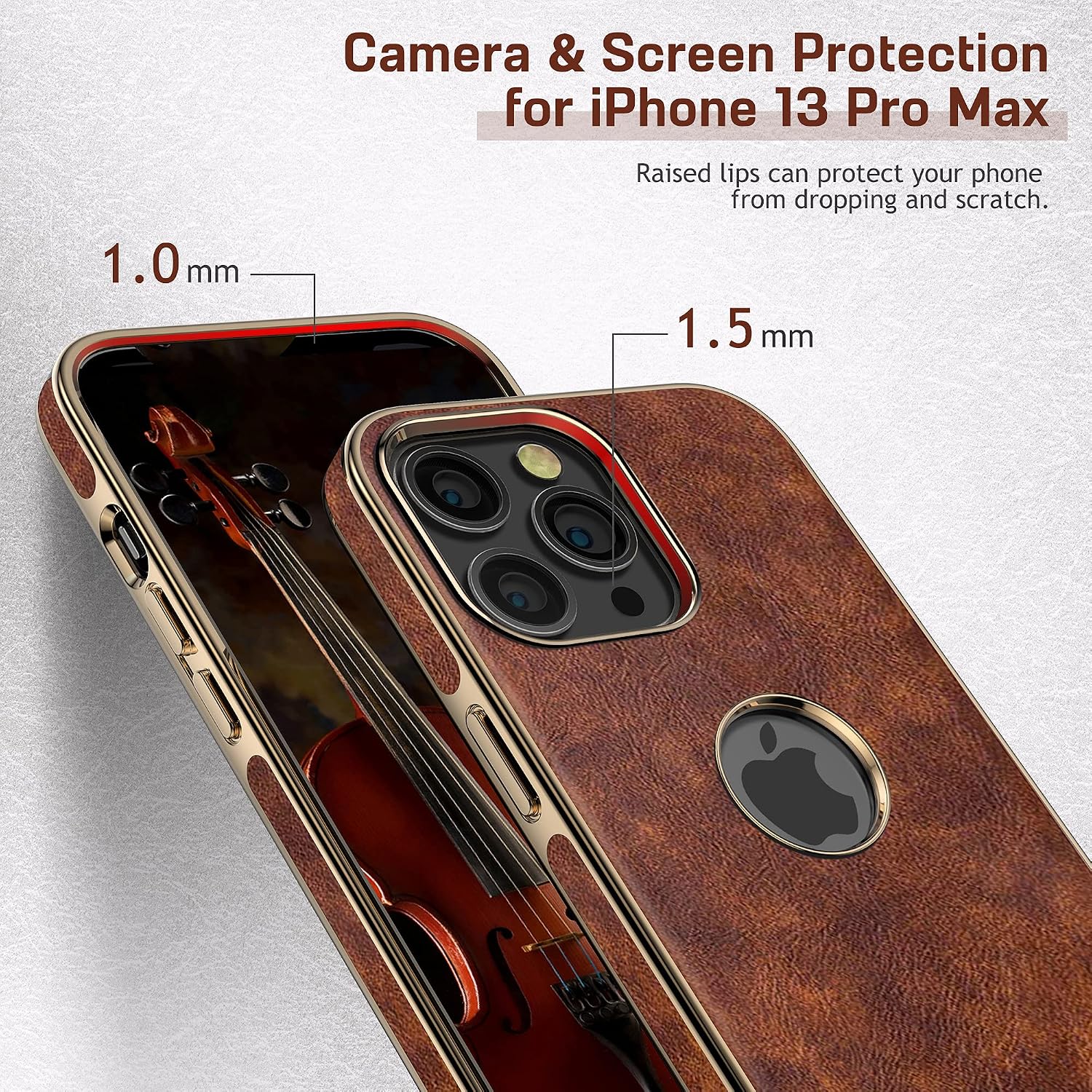 LOHASIC for iPhone 13 Pro Max Case, Vintage Leather Thin Slim Luxury PU Soft Flexible Bumper Non-Slip Grip Anti-Scratch Protective Cover Phone Cases for iPhone 13 Pro Max 6.7" 2021 - Brown