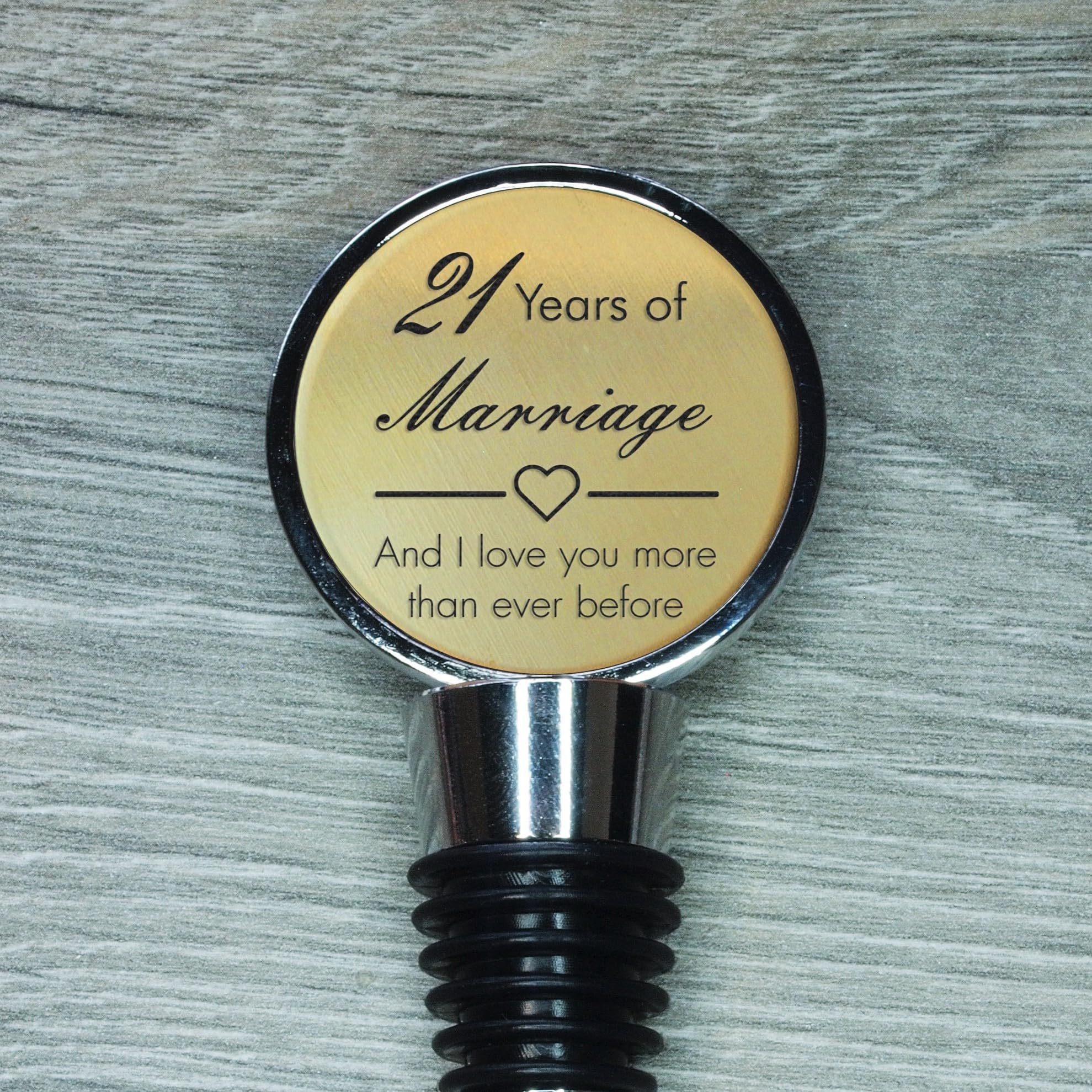21 ans de mariage et bouchon en laiton gravé I Love You More
