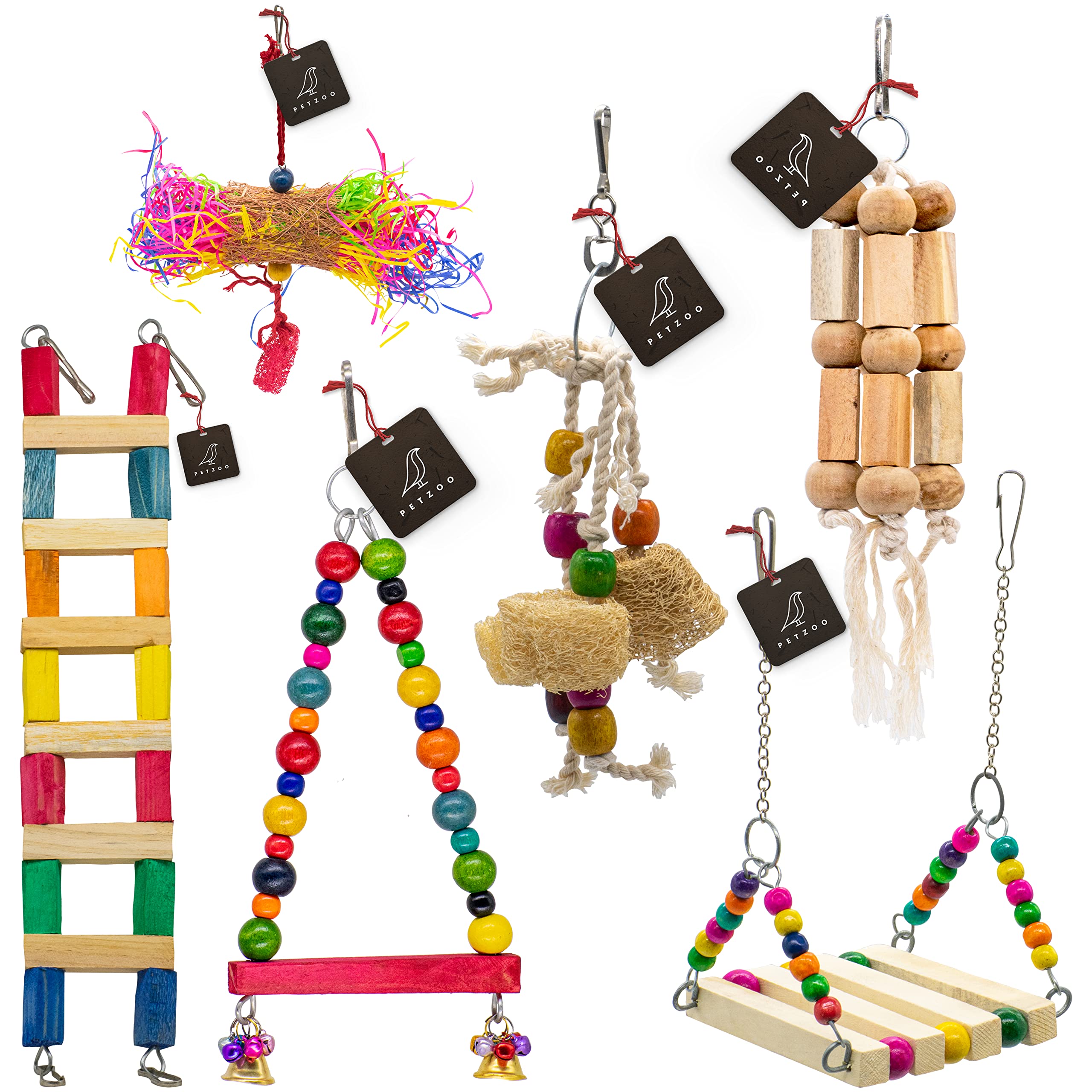 PETZOO Bundle of 6 Cage Accessories Includes Crinkle Shredder, Swing, Ladder & Perches (B0BHHY9RT3) Amazon Price History, Amazon Price Tracker