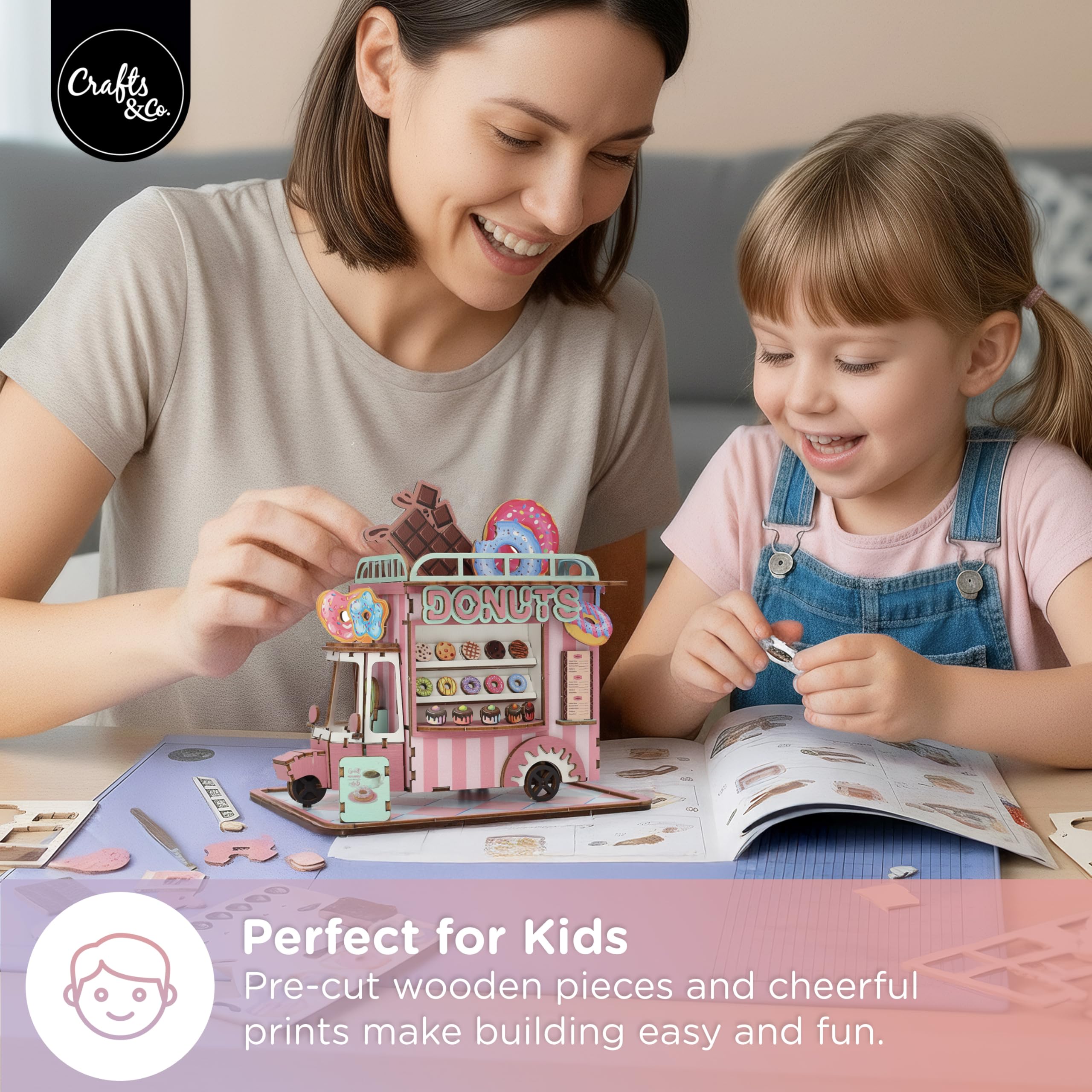 Crafts&Co Drewniane puzzle 3D z motywem pączka, "zrób to sam", miniaturowy zestaw do montażu z drewna dla dzieci i dorosłych, kreatywny zestaw do majsterkowania do relaksu i dekoracji, rozmiar 16 x 8