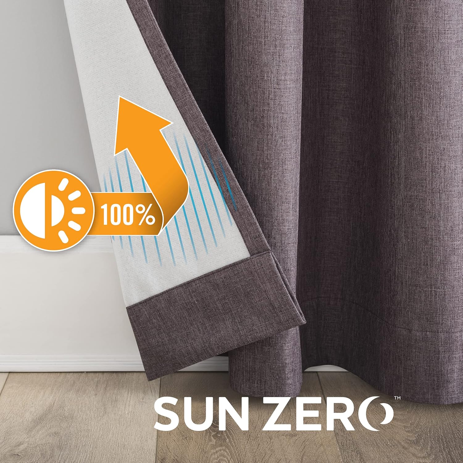 Sun Zero Marino 2-pack Tonal Texture Draft Shield Fleece Insulated Total Blackout Grommet Curtain Panel Pair, 50" x 63", Fig