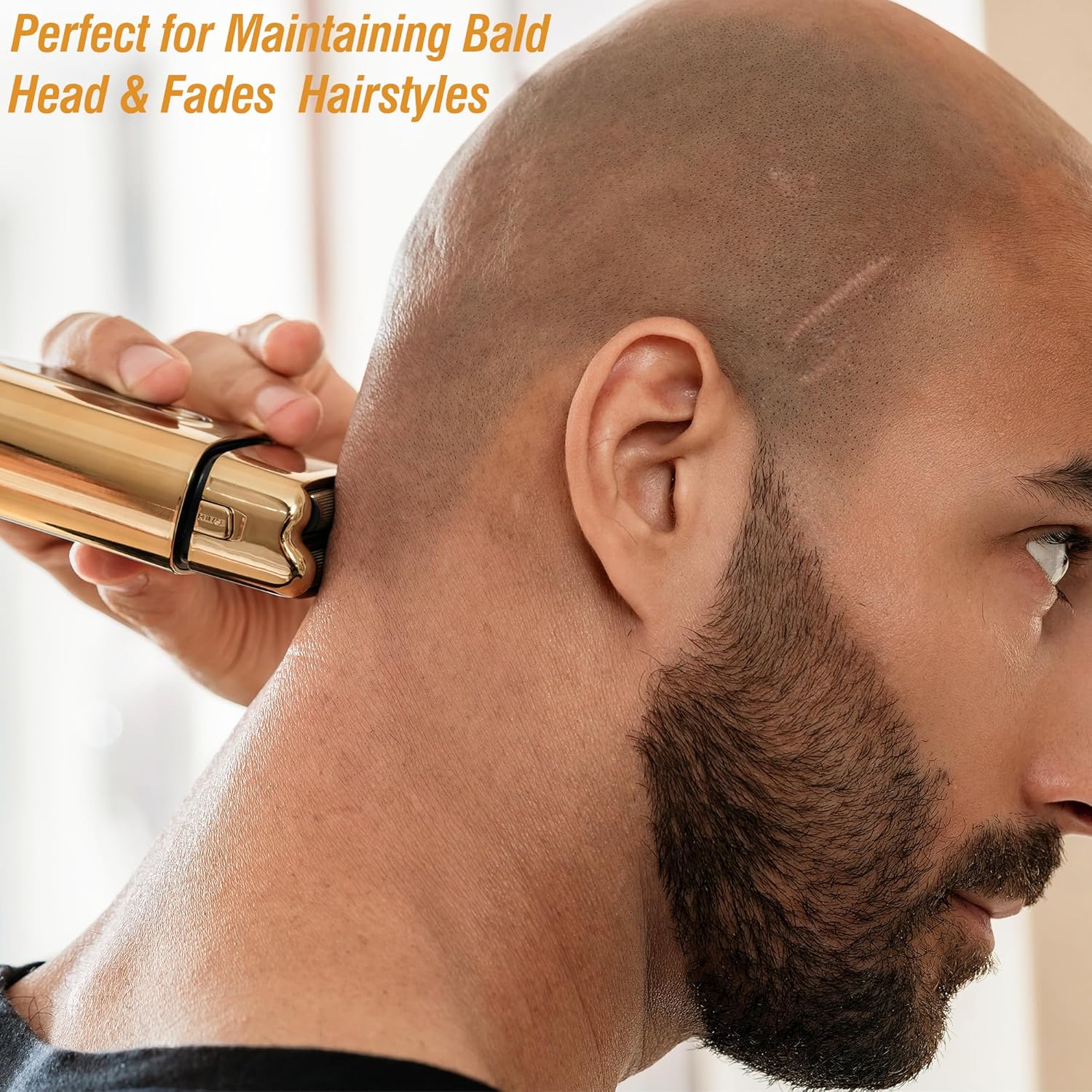 Man shaving his bald head with Aesfee Electric Foil Shaver