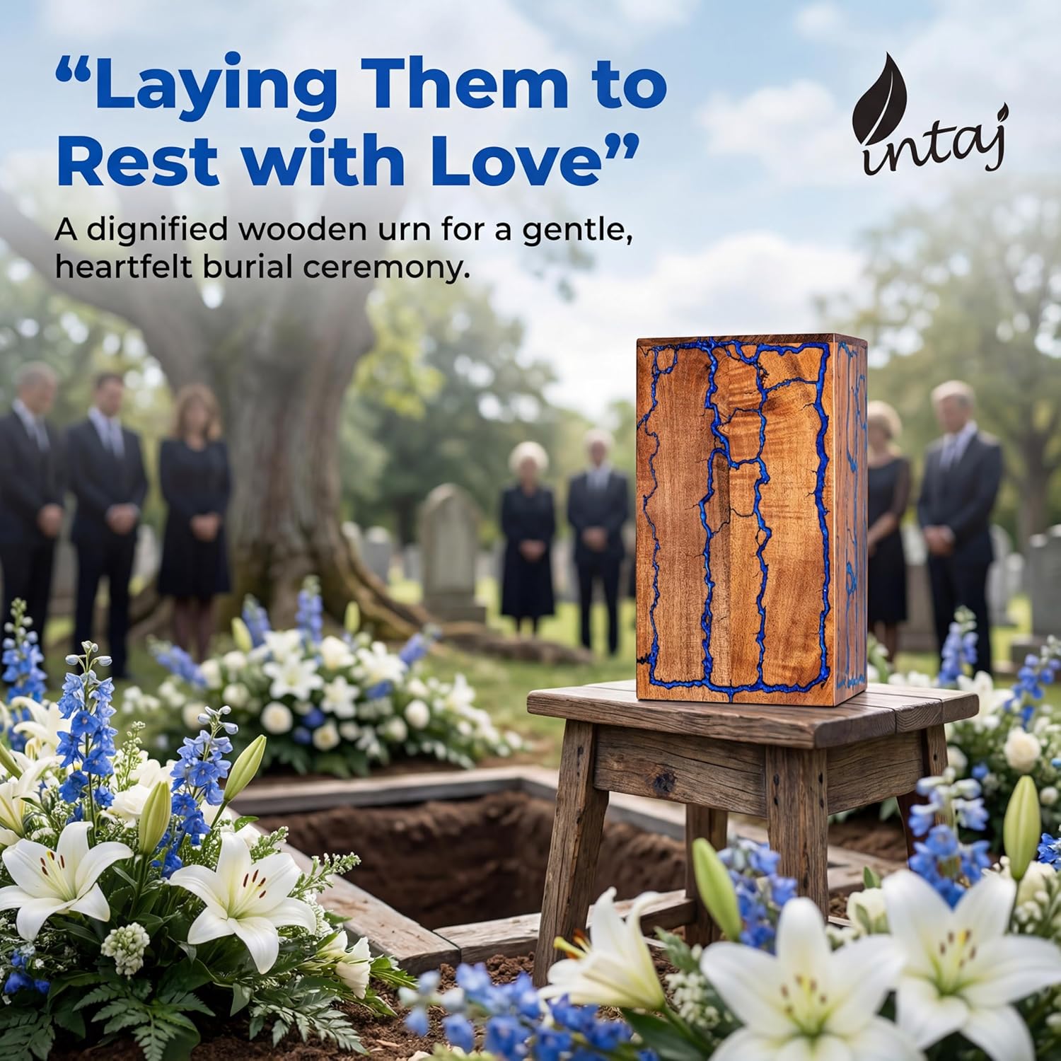 INTAJ Wooden Urn for Human Ashes Adult, Cremation Memorial Box Men and Women, Pet Memorial Dogs and Cats, Funeral Tribute Medium Size 115 Lbs for Home Display