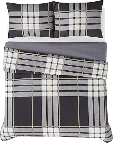 Miniatura 3 de Truly Soft Everyday - Juego de edredón y funda de almohada King de 3 piezas - Colección de franela a cuadros Milo - Gris