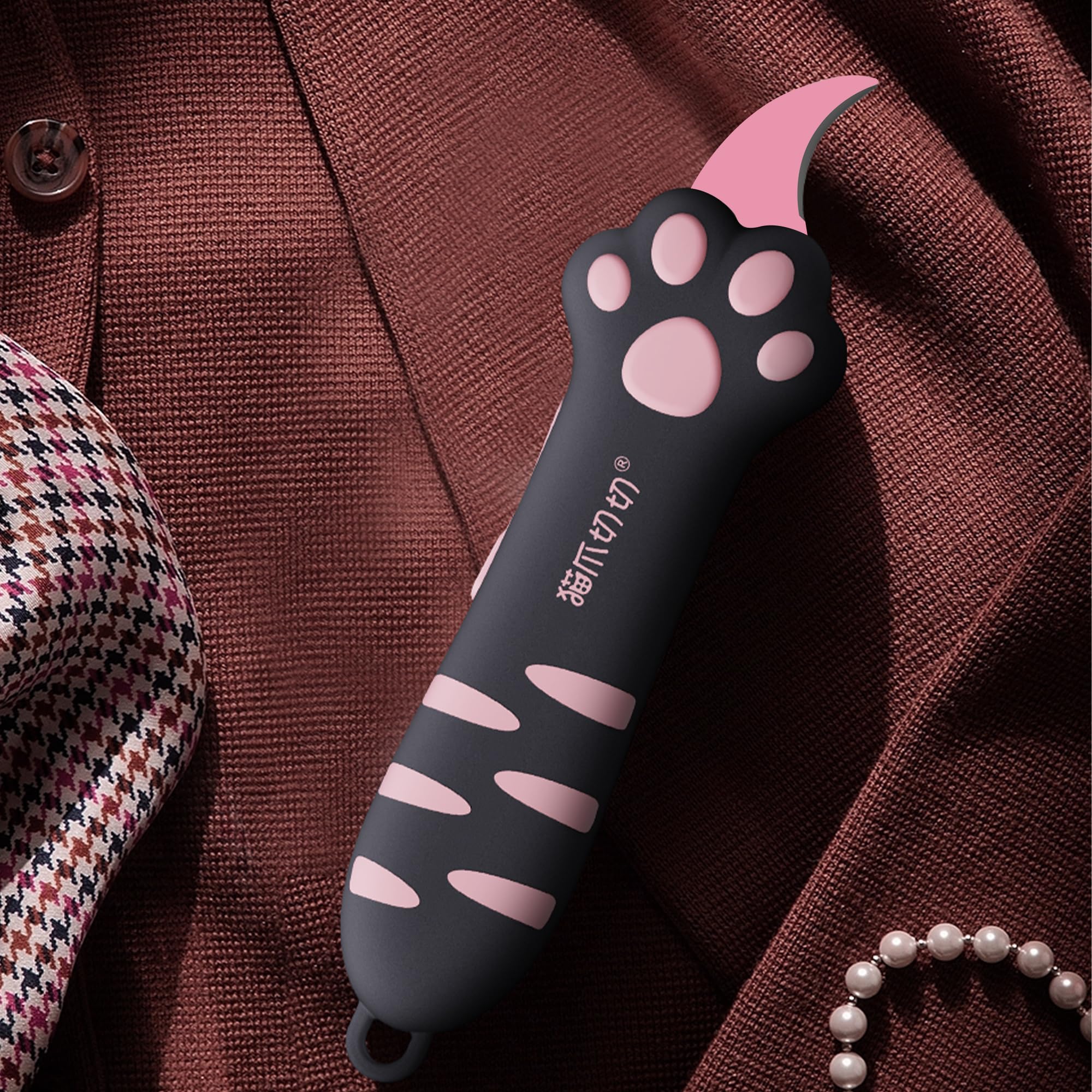 Cutter rétractable lame acier inoxydable revêtement antiadhésif poignée ergonomique patte de chat Rose Noir