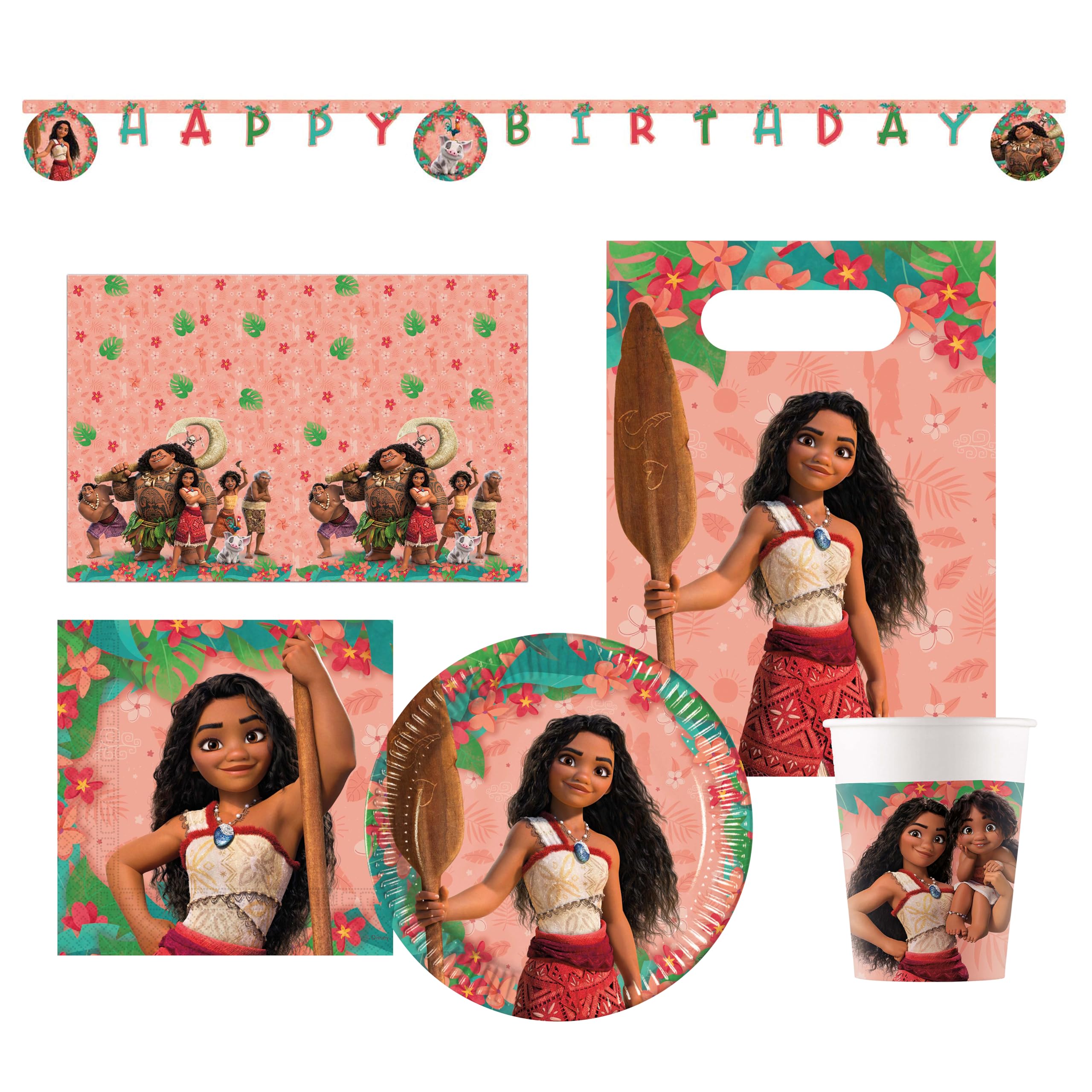 Procos - Set per feste Moana multicolore per feste di compleanno per bambini o feste a tema, decorazione da tavolo