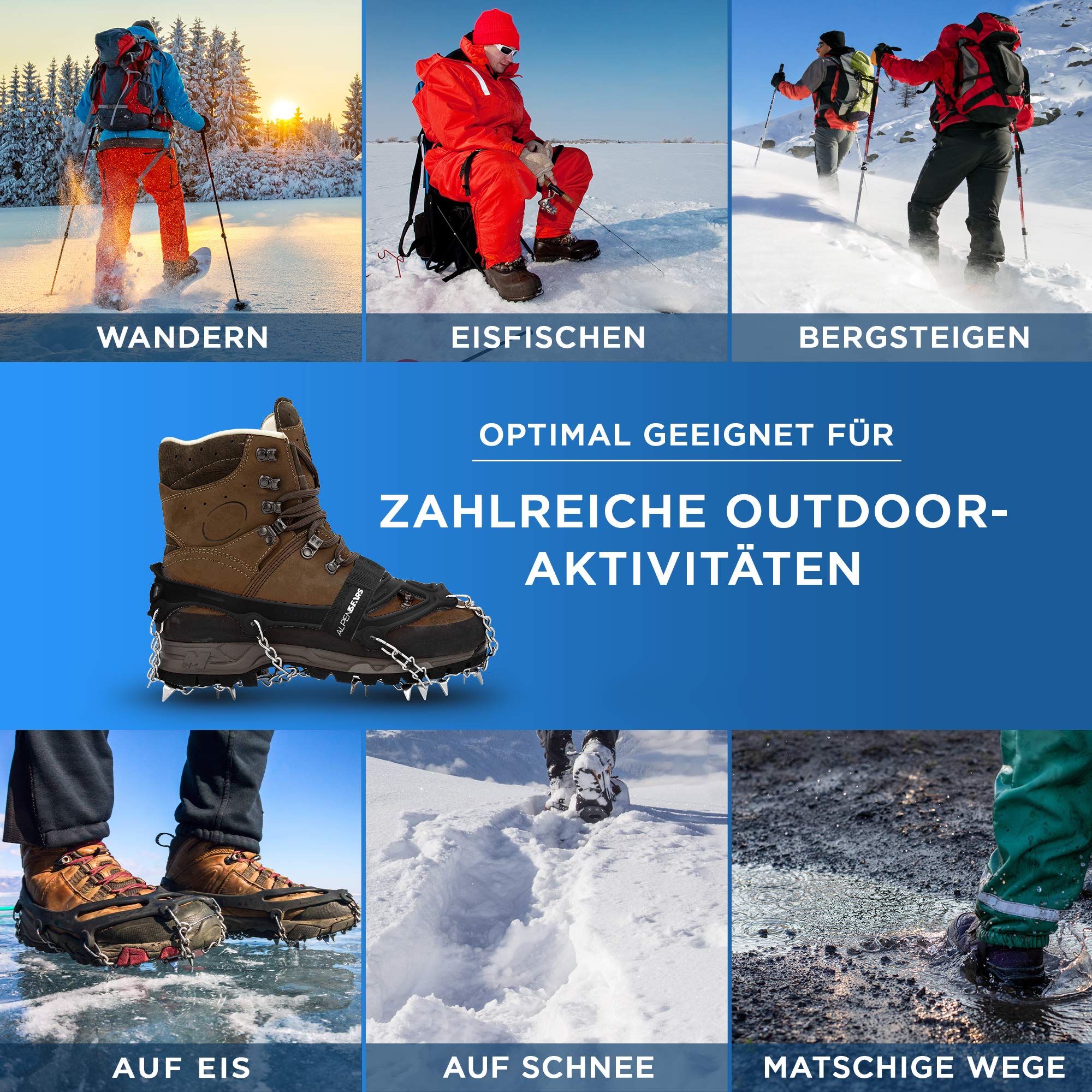 Alpenbears Steigeisen für Bergschuhe -Perfekte Grödel für Männer und Frauen - Spikes für Wanderschuhe mit 19 Edelstahl-Spikes - Perfekt für Jede Outdoor-Aktivität und Herausforderung