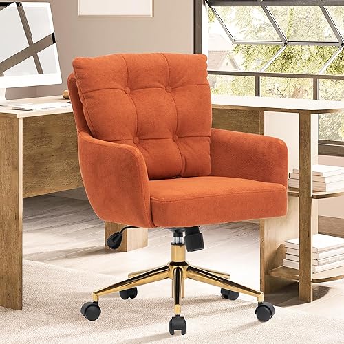 Miniatura 8 de Silla de oficina de tela de felpa, cómodas sillas de escritorio para oficina en casa con soporte lumbar, silla de escritorio moderna de tela de