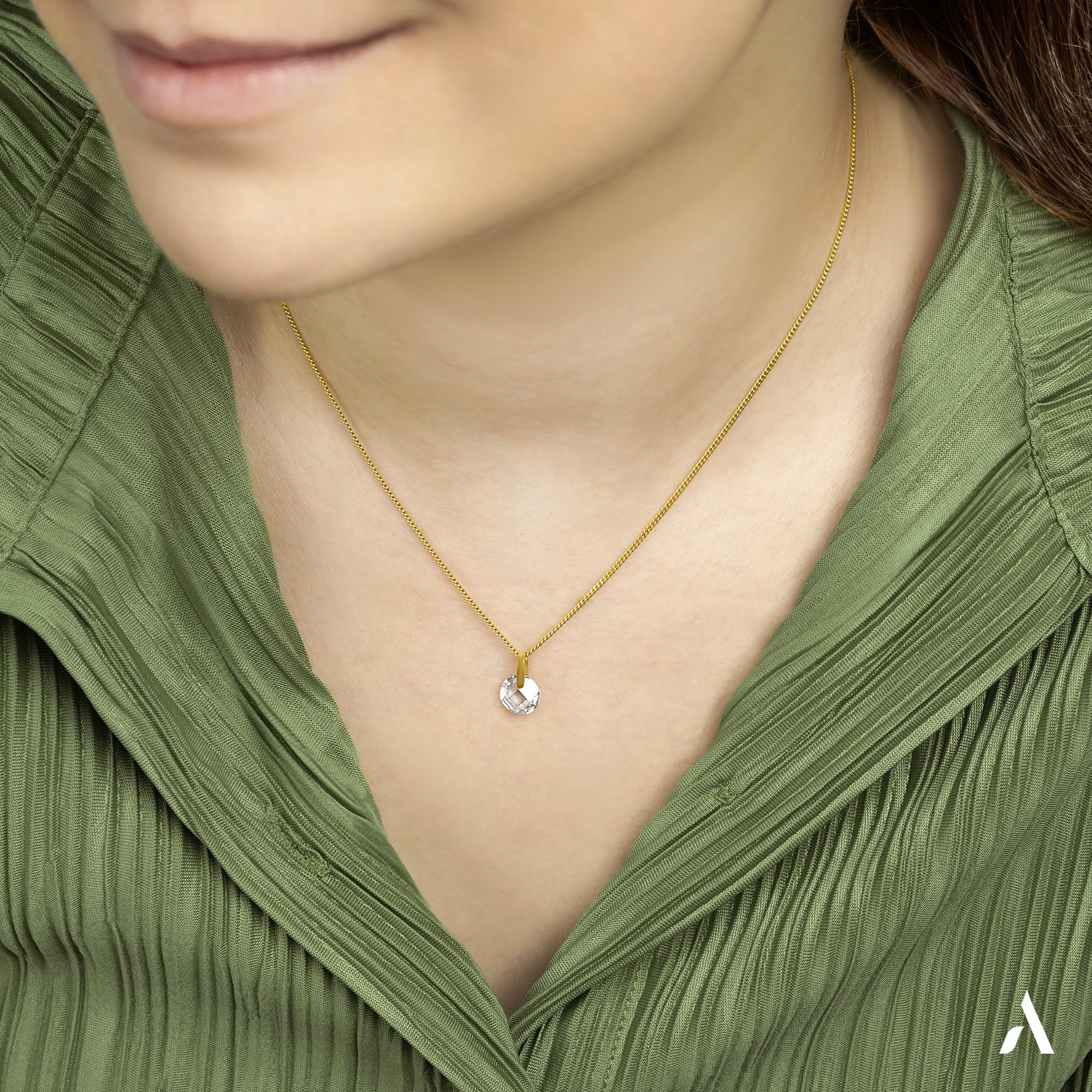 Amberta Pendentif Seuls pour Femme en Or 9 Carats avec Cristal | Pendentif en Or Jaune pour Femme | Pendentif sans Chaine