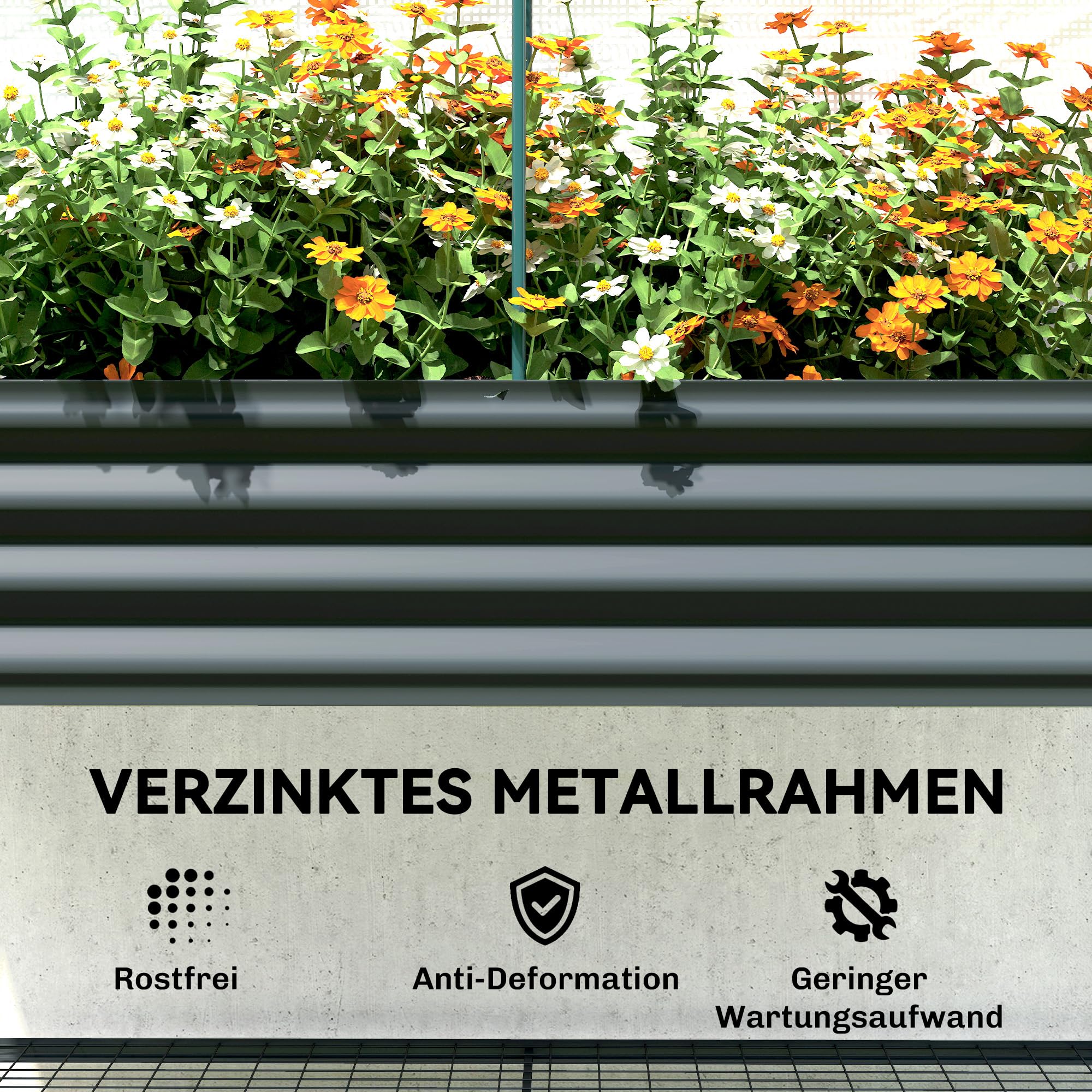 Outsunny Podwyższone łóżko ogrodowe z pokrowcem szklarniowym z metalu, skrzynka na rośliny z półką, podwyższone łóżko ogrodowe 120 x 55 x 140 cm do ogrodu, balkonu, tarasu, ciemnoszare